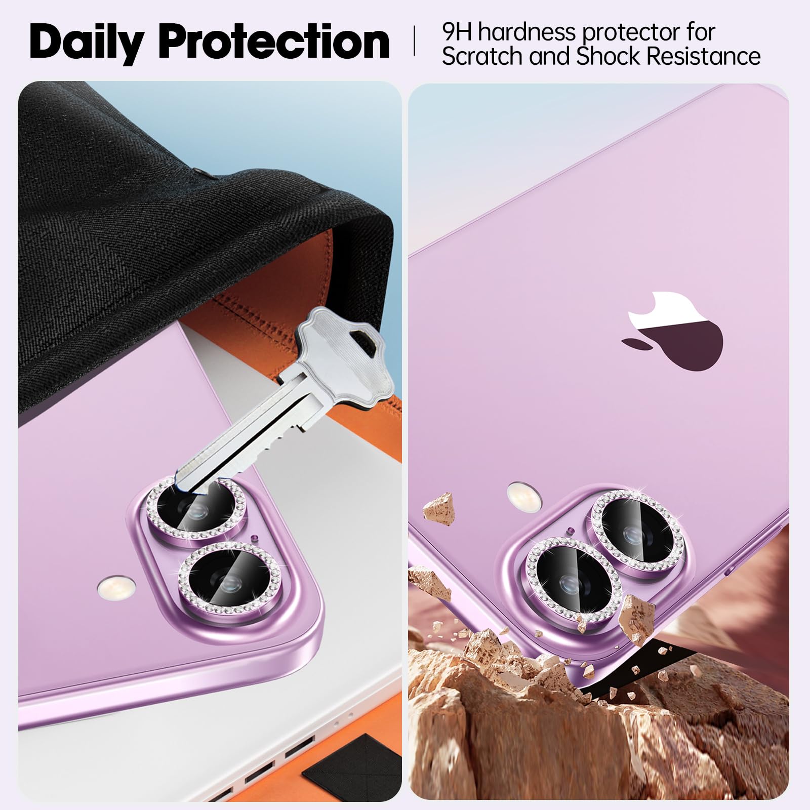 Xfilm iPhone 16/16 Plus Camera Lens Protector - Bling Diamond Ring Design, 9H Hardness Scratchproof Cover, Stylish Phone Accessory, Case Friendly (Pink Diamond) - Perfect for Everyday Protection & Fashion Statement