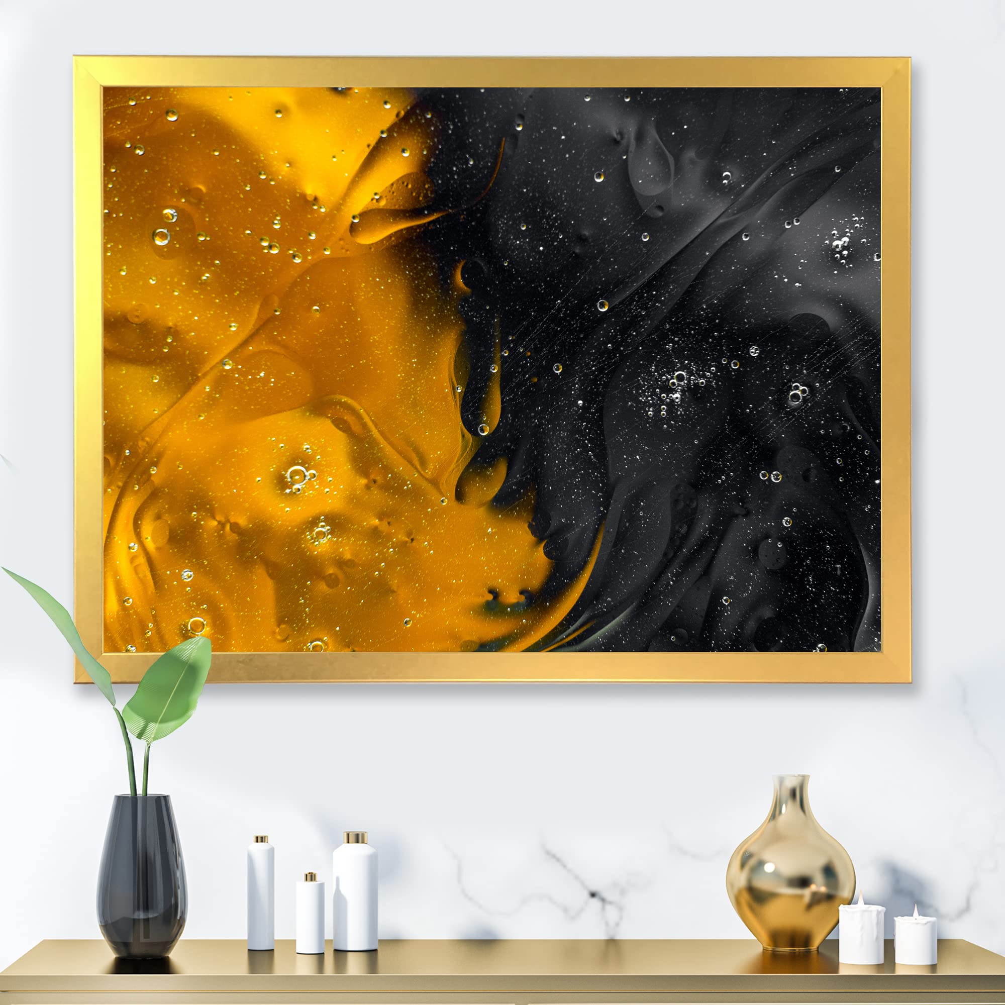 DesignQ Yellow and Black Modern Framed Wall Art - Contemporary Home Decor for Living Room, Bedroom & Office