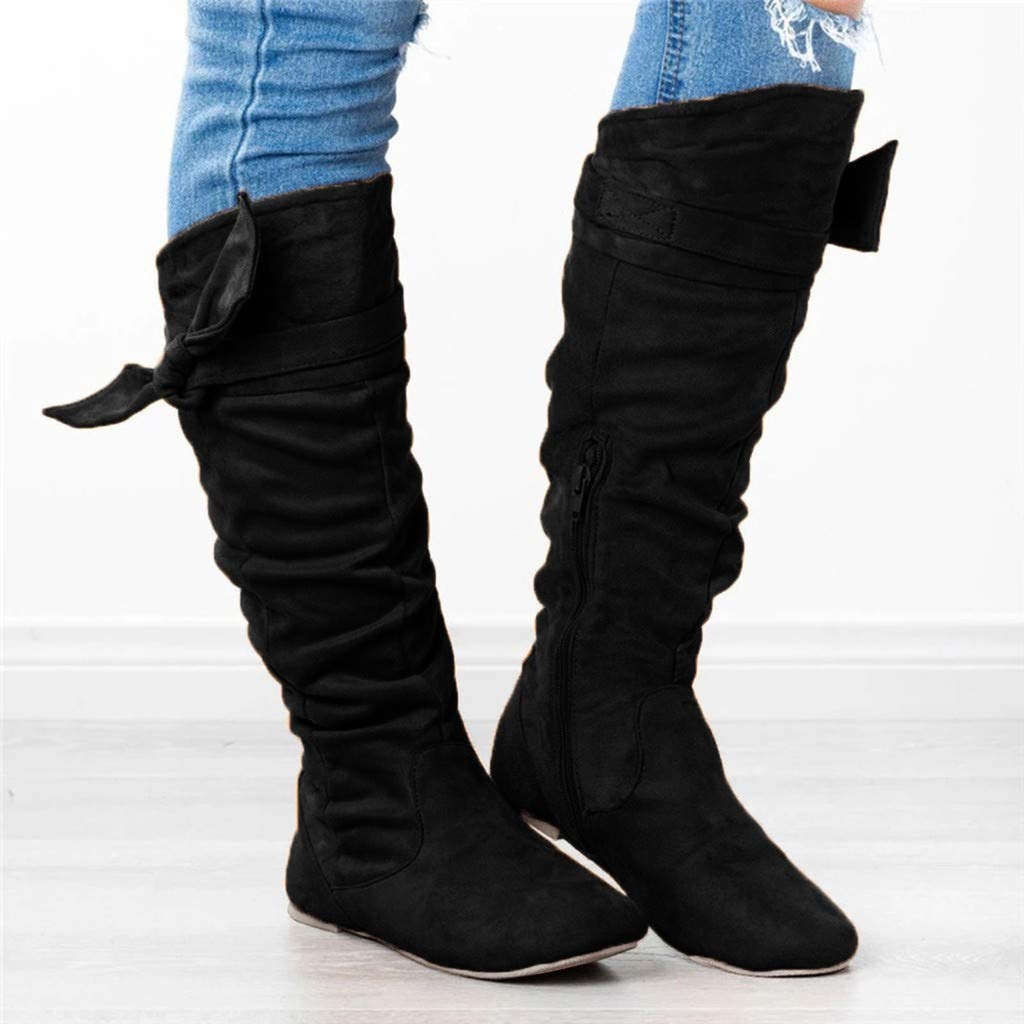 Masbird Women's Ankle Boots - Low Heel Cowgirl Riding Boots, Fashion Over The Knee Winter Boots in Black | Comfortable Knee High Heels for Fall & Winter | Perfect for Riding, Work, and Casual Outfits