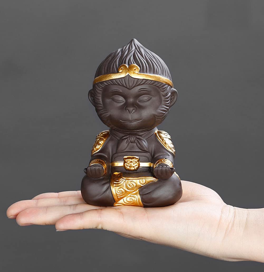 Handmade Chinese Zisha Tea Pet - Wu Kong Monkey King Statue for Kungfu Tea Ceremony | Sun Walker Tea Tray Companion | Perfect Gift for Tea Lovers (Use in Tea Meditation & Zen Decor)