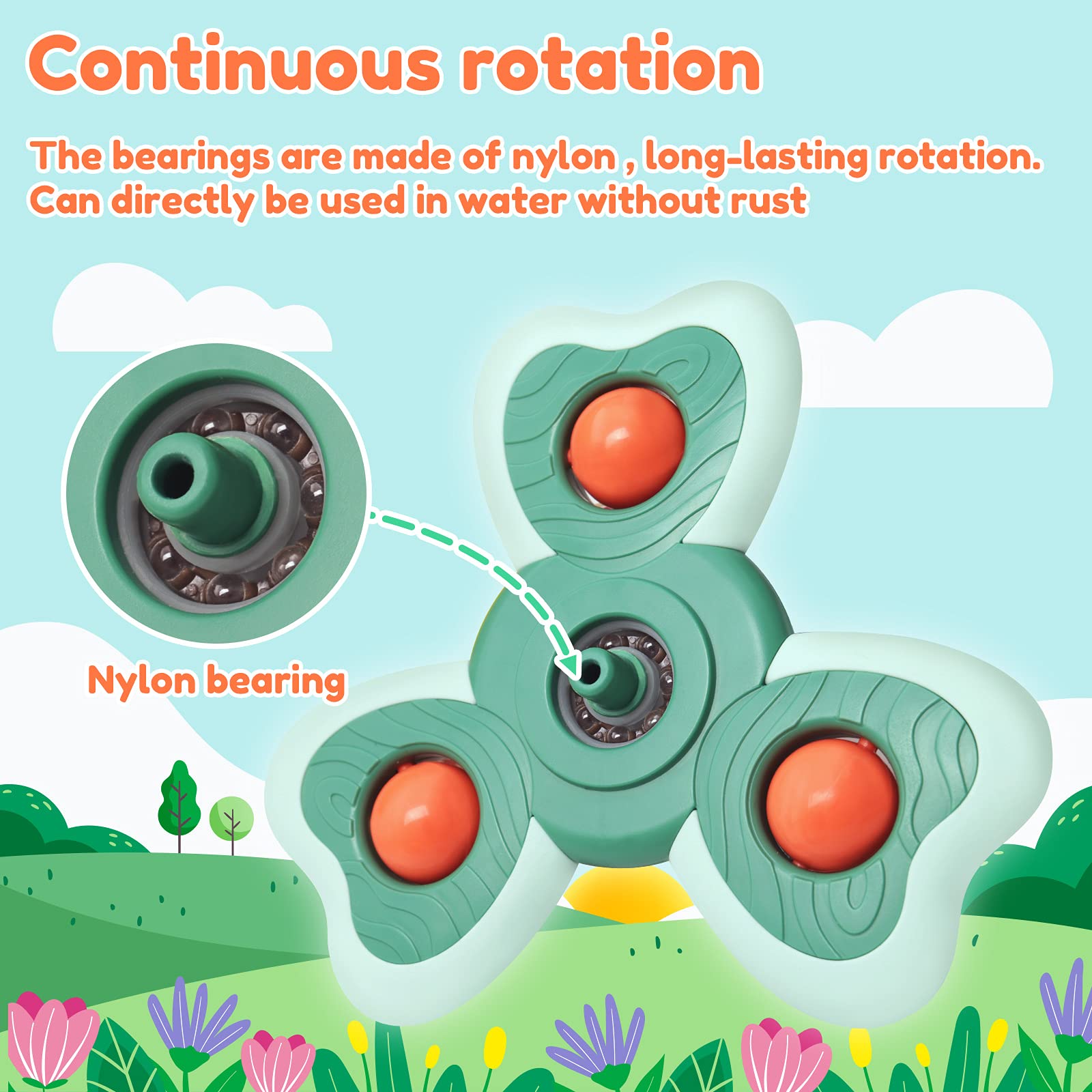 Vanmor Baby Suction Cup Spinning Top Toys - 4 Pack Sensory Spinner Toys for Toddlers 1-3 Years, Window & High Chair Tray Suction Toys for Bath Time, Airplane Travel & Sensory Play - Perfect Gift for Boys & Girls