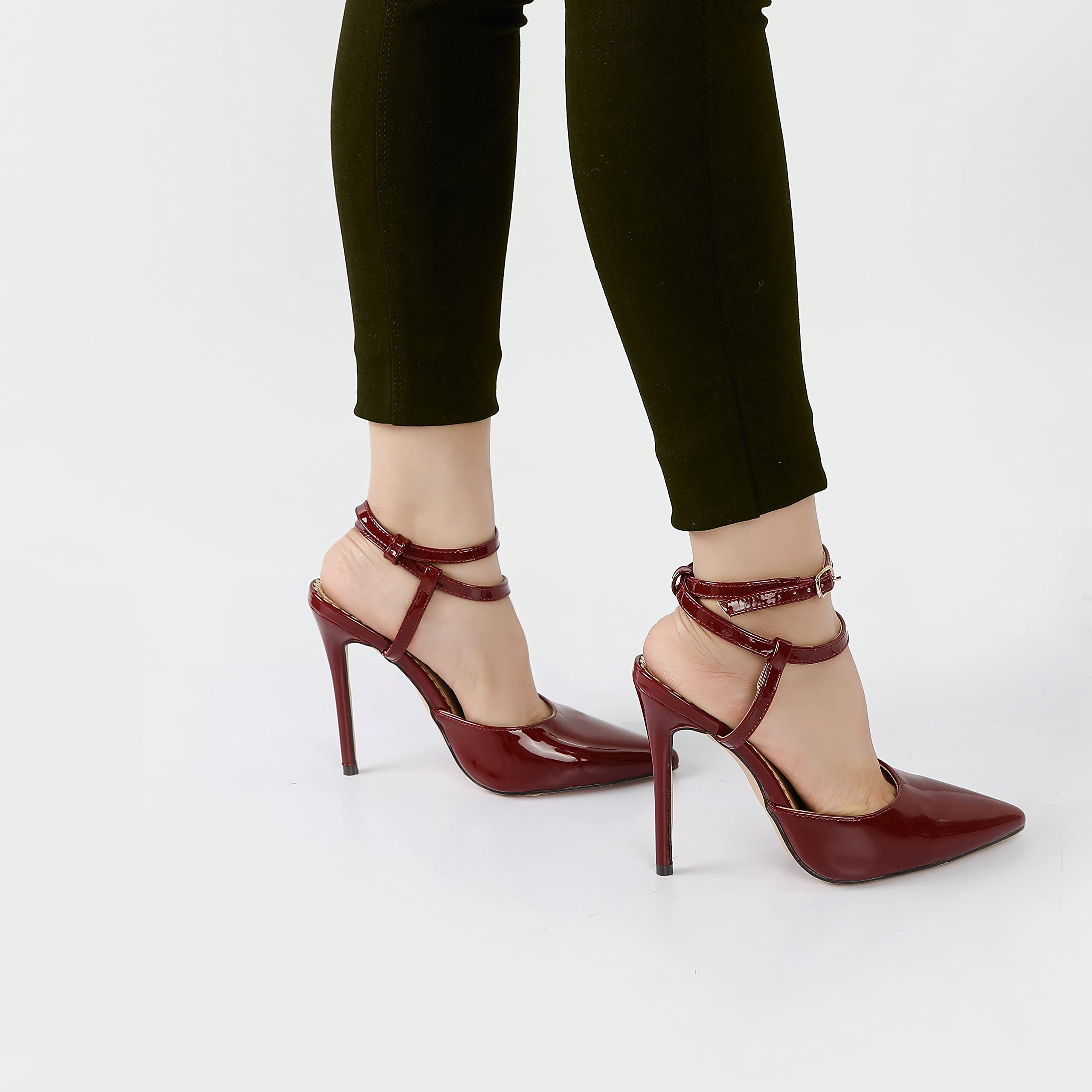 MKF Collection Women's Stiletto High Heels - Pointy Toe Ankle Strap Pumps Shoes for Party, Wedding & Evening Wear - Comfortable Dress Heels for Women