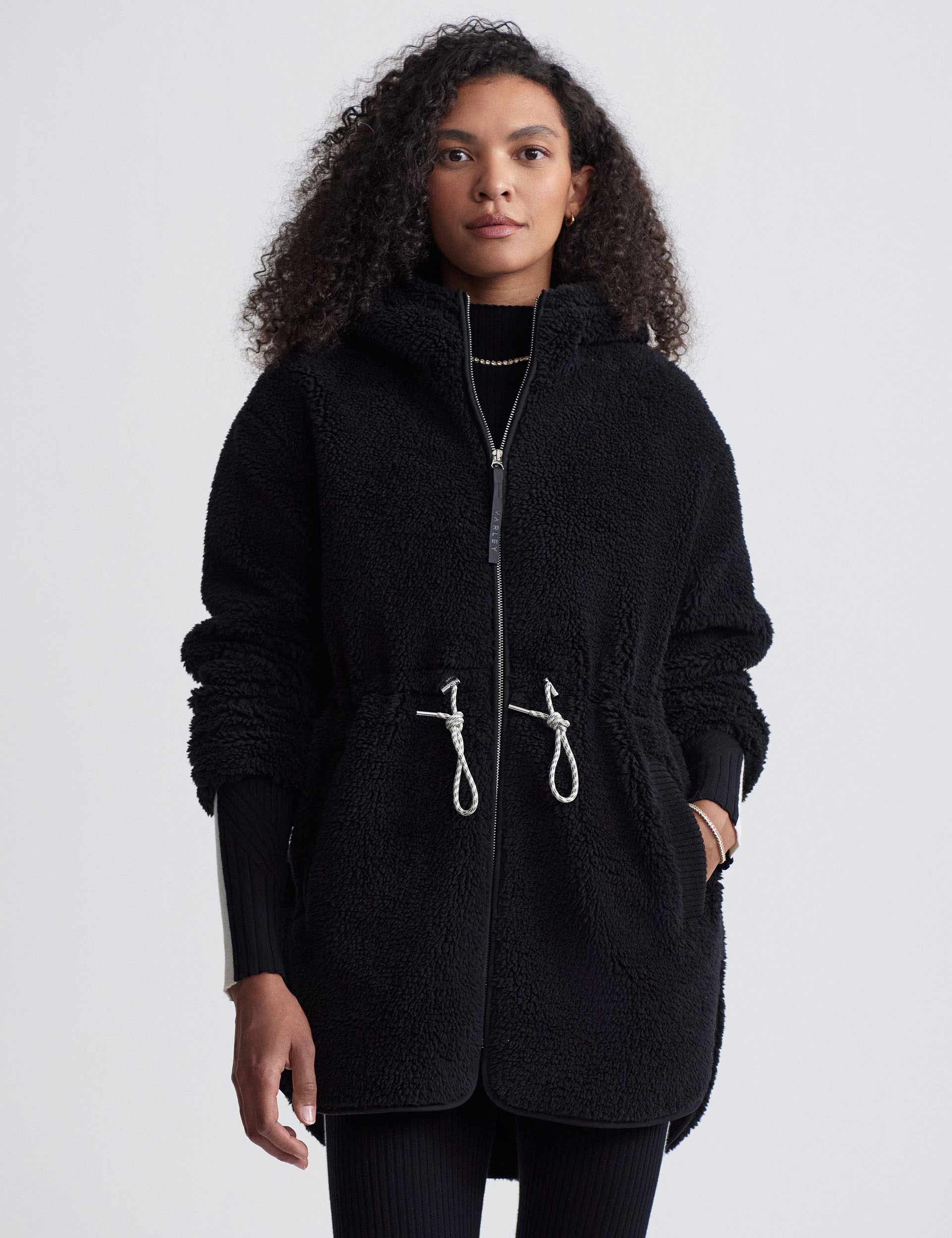 Lowens Sherpa Jacket for Women - Soft & Warm Winter Fleece Coat, Black | Cozy Outerwear for Casual Outings, Hiking & Cold Weather Fashion