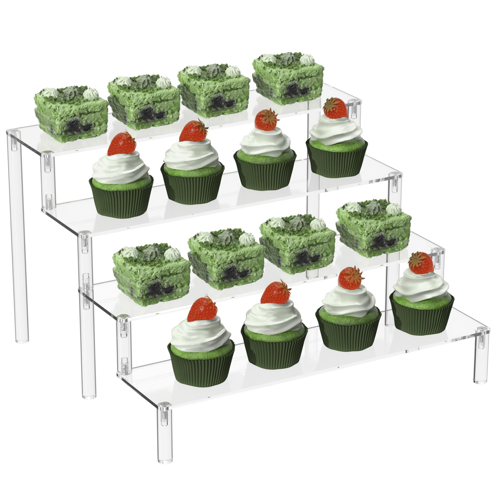 Acrylic Display Risers - 3-Tier Perfume Organizer & Cupcake Stand - Clear Shelf for Figures, Desserts, Cosmetics, Lotions & Cologne - Perfect for Bathroom Counter, Retail Display & Home Decor Organization