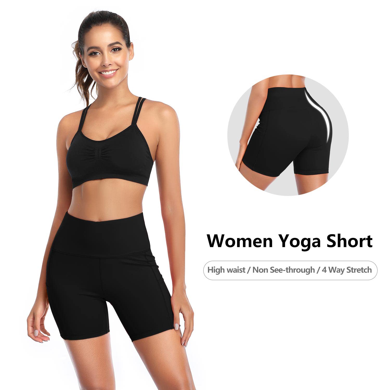 Best High Waist Yoga Shorts for Women - Tummy Control Workout Biker Running Athletic Compression Shorts with Pockets - Perfect for Gym, Yoga, Running & Casual Wear