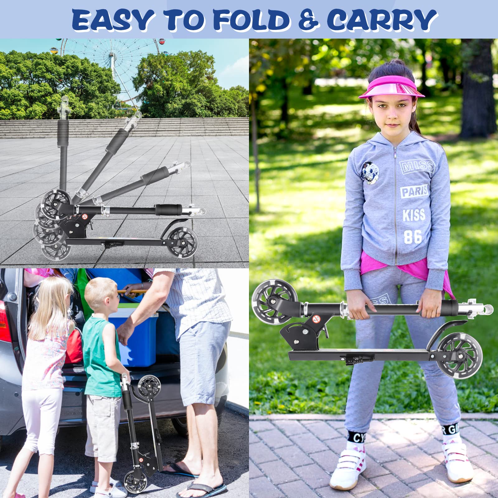 **Best Kids Kick Scooter for Ages 3-12 - LED Light Up Wheels, 3-Level Adjustable Handlebar, Lightweight & Foldable 2-Wheel Scooter in Pink - Perfect for Girls & Boys - Great for Outdoor Play, Commuting & Birthday/Christmas Gifts**