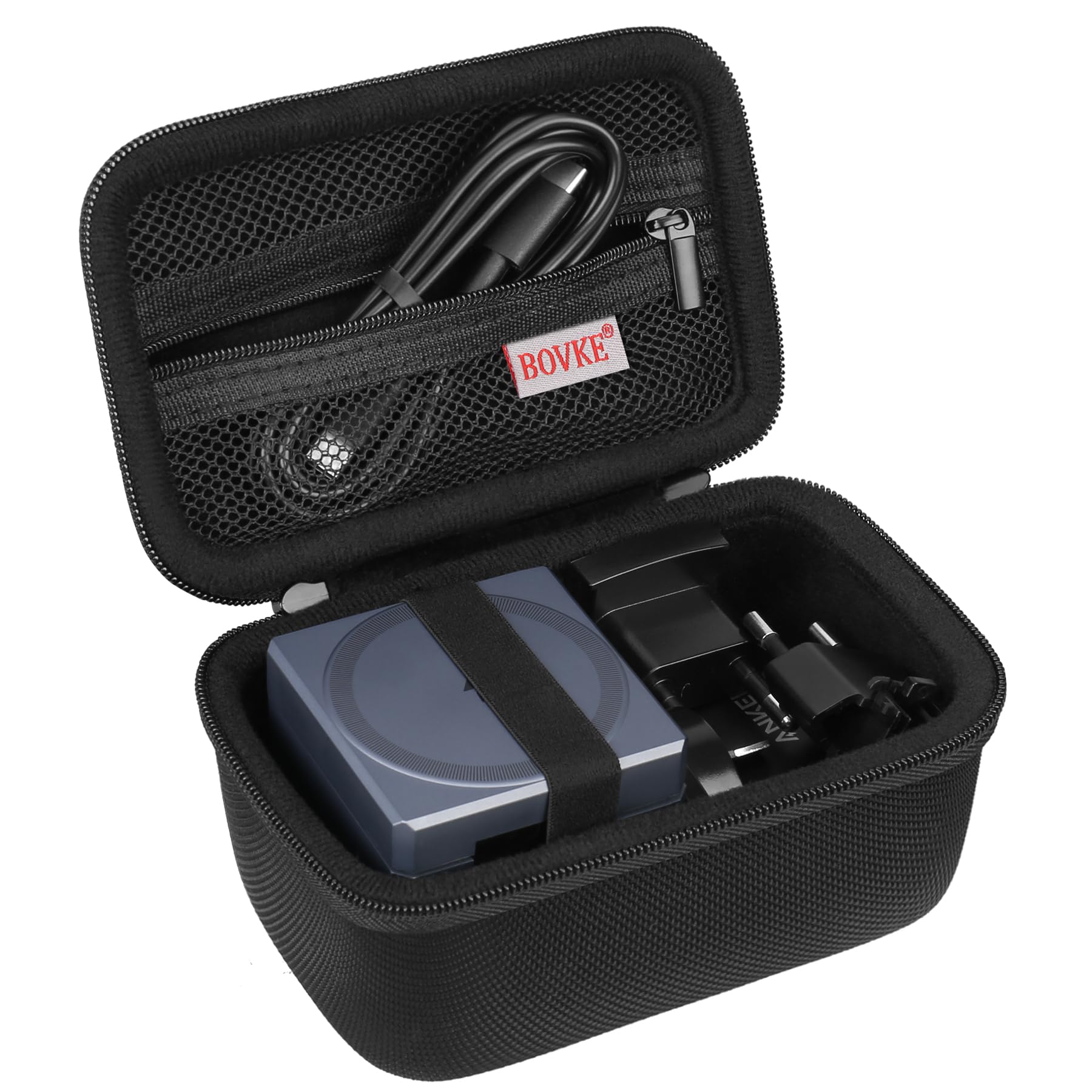 BOVKE Premium Carrying Case for Anker 3-in-1 Cube Charger 15W Max - Fast Charging Foldable Wireless Charger Organizer with Extra Storage Space for Adapter & Cables (Black) - Perfect for Travel, Office & Home Use