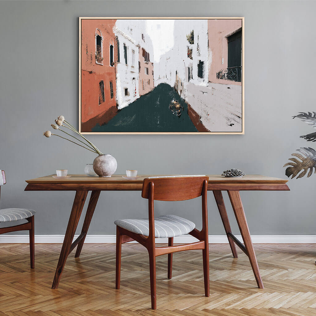 River City Framed Canvas Wall Art - Modern Home Decor for Living Room, Bedroom & Office - Landscape Painting Print on High Quality Stretched Canvas