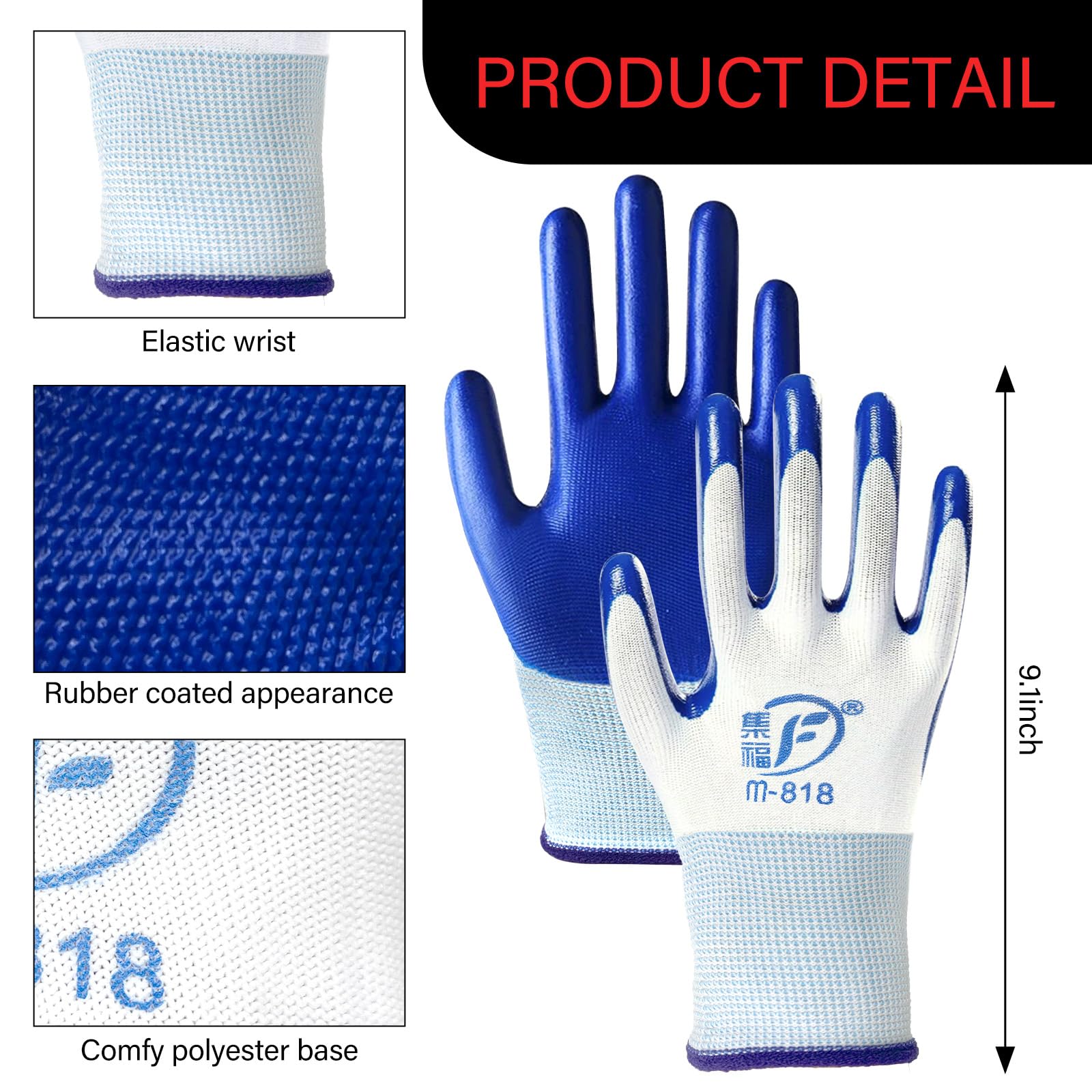 90 Pairs Bulk Gardening Gloves for Men & Women - Breathable Rubber Coated Safety Work Gloves (9.1 Inch) - Ideal for Gardening, Landscaping, Farming & Outdoor Yard Work