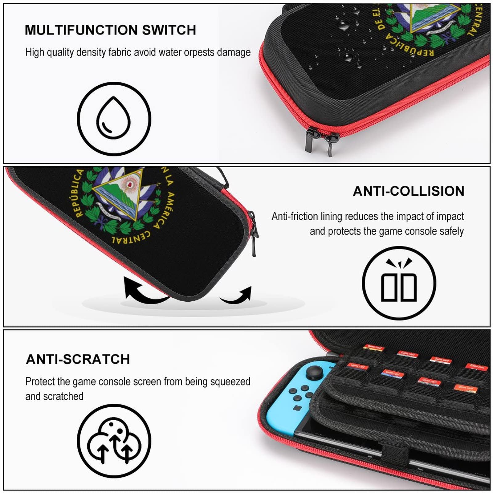El Salvador Coat of Arms Nintendo Switch Carrying Case - Portable Travel Cover with 20 Game Card Slots | Protective Storage for Gaming On-The-Go & Travel Accessories