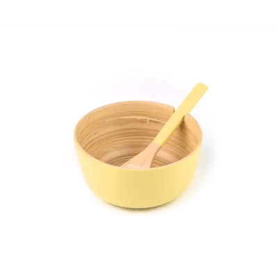 Bambuddha 25 oz Round Cream Spun Bamboo Serving Bowl with Spoon - 7.75
