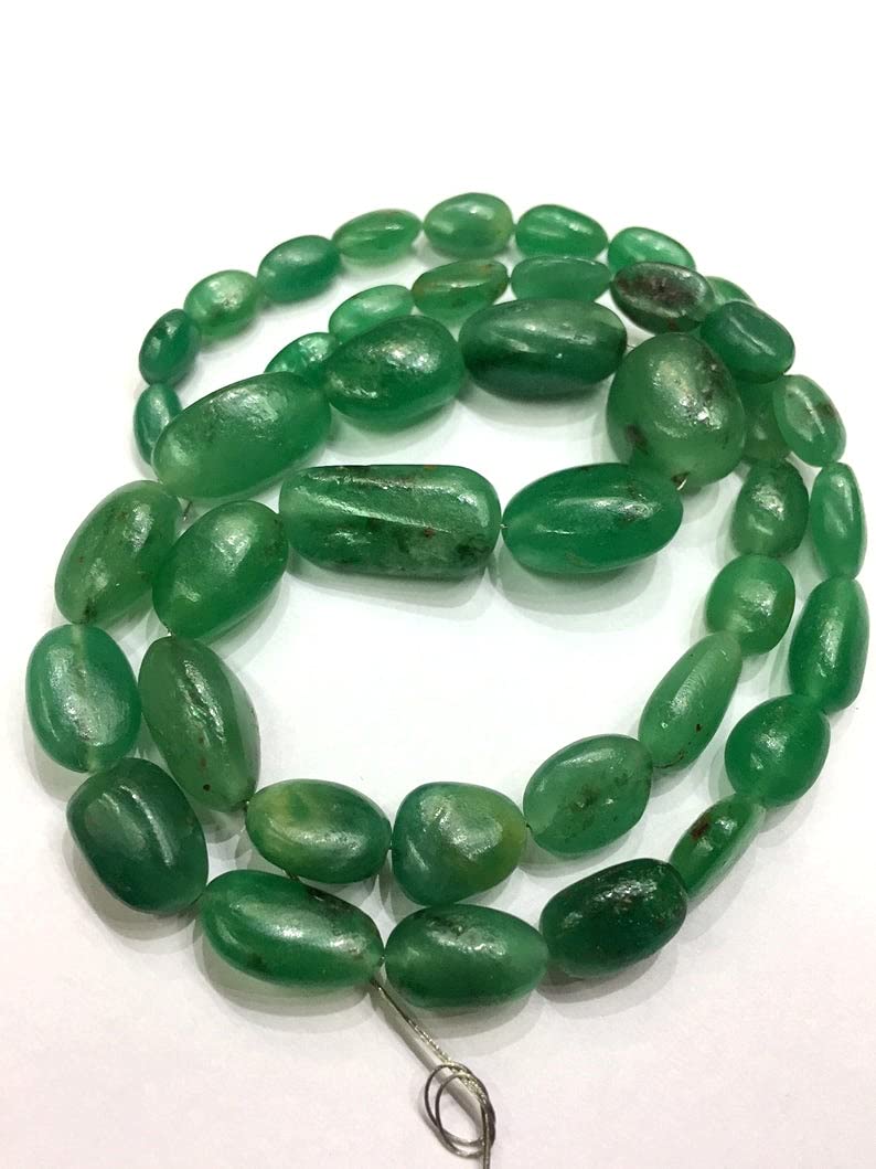 Yugna Unisex 13 Inch Single Strand Rare Green Emerald 6-10mm Nugget Shape Smooth Cut Certified Beads for DIY Jewelry Making - Handmade Necklace, Bracelet Craft Supplies (Pack of 1) | Perfect for Boho Style, Gift Giving & Fashion Accessories