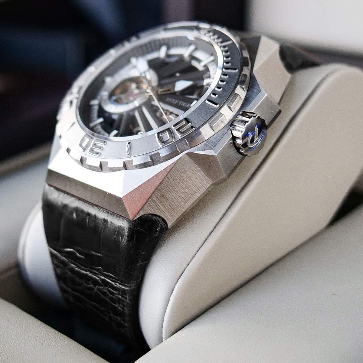 REEF TIGER Men's Skeleton Automatic Dive Watch - Military Style Mechanical Watch with Leather Strap RGA6903-S - Perfect for Scuba Diving, Outdoor Adventures & Casual Wear