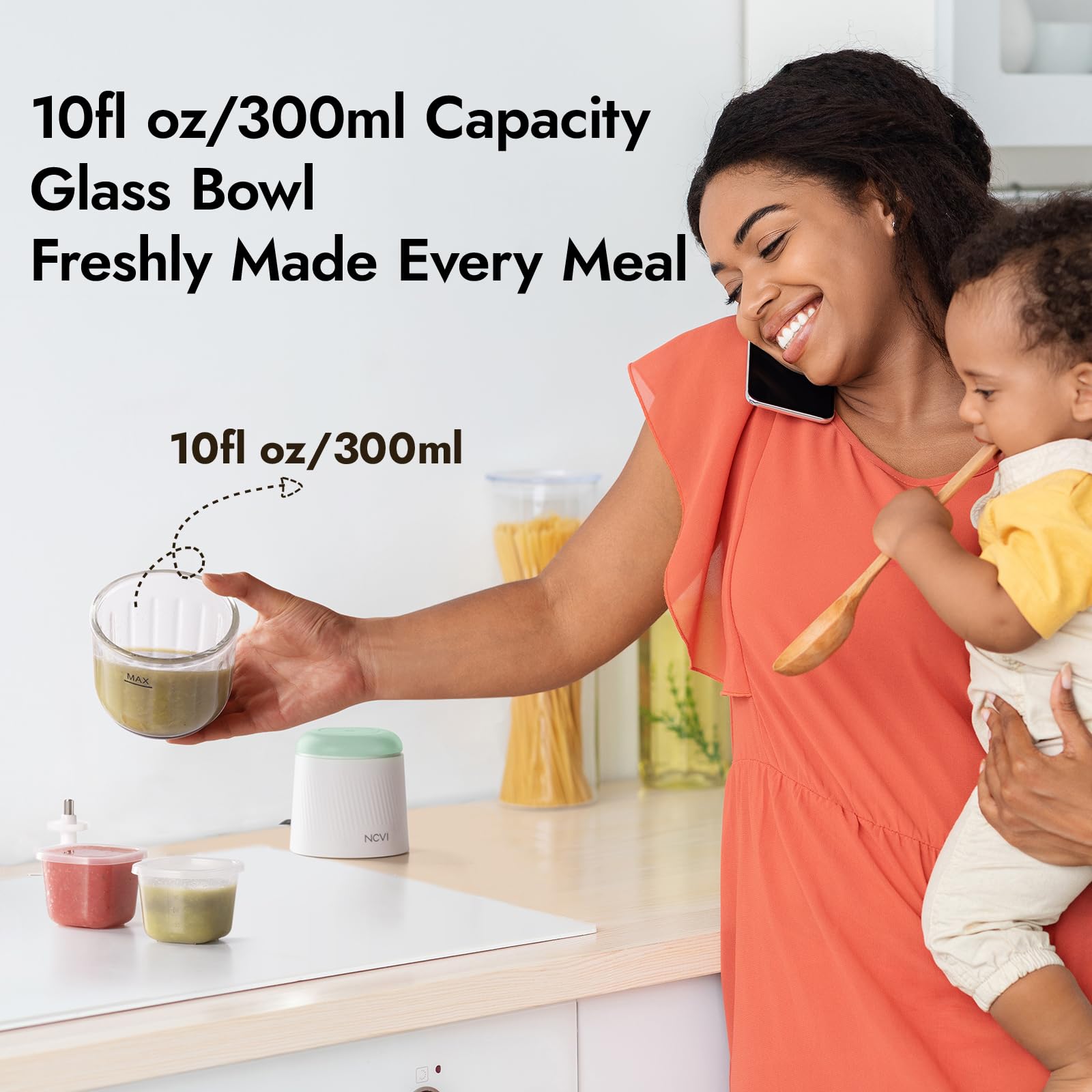 NCVI Baby Food Maker - Glass Blender with 8 Blades & Grinding Disc, Mini Food Processor Set Includes Storage Containers, Silicone Tray & Baby Utensils (Green) - Perfect for Homemade Purees & Toddler Meals