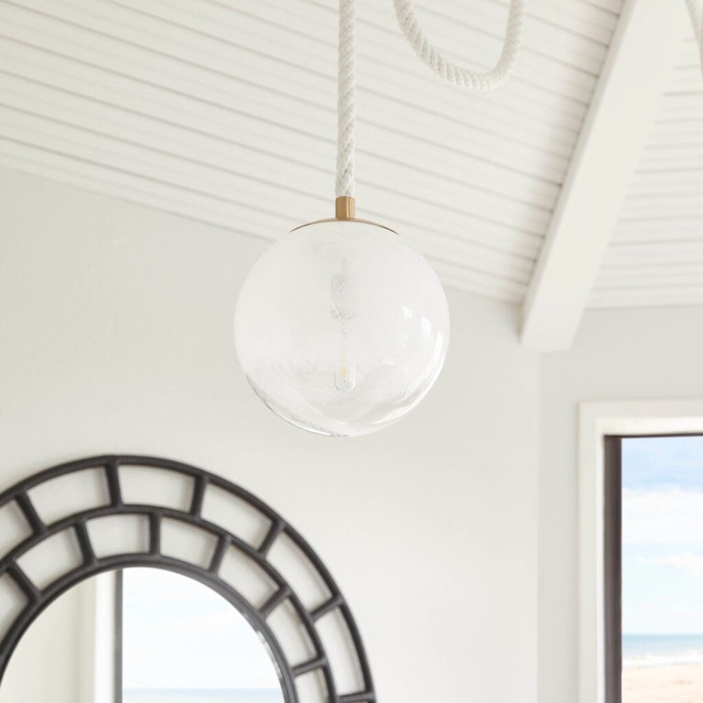 Cyan Design 11621 Rockport 3-Light Pendant with Natural Sisal Rope, Milky Glass Shade & Aged Brass Finish - Transitional Style Lighting for Kitchen Island, Dining Room or Entryway
