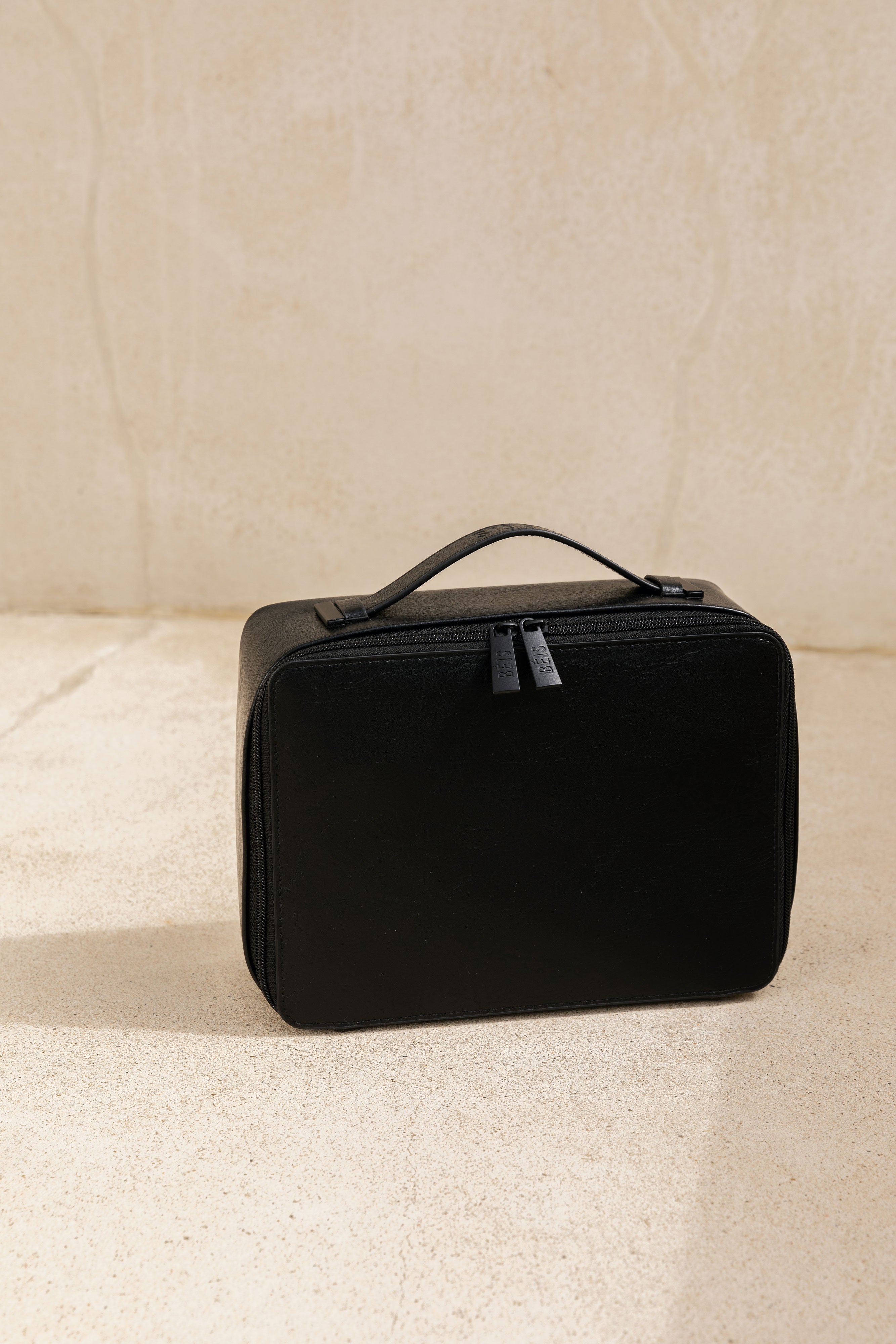 Black Makeup Bag for Travel & Daily Use - Waterproof Cosmetic Organizer with Mirror, Perfect for Toiletries, Brushes & Skincare Essentials