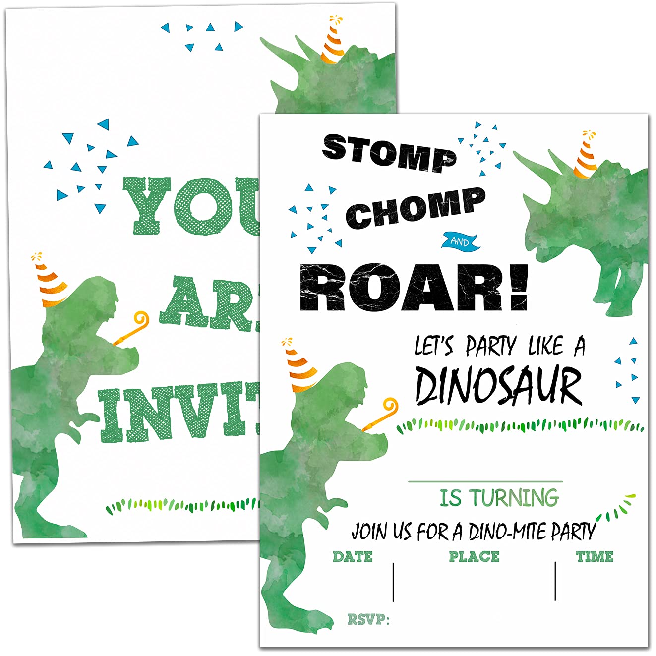 Dinosaur Themed Birthday Party Invitation Cards for Kids - 20 Pack with Envelopes | Boys & Girls Dinosaur Party Supplies | Perfect for Jurassic Themed Birthday Celebrations, School Events & Playdates (yqk-A01)