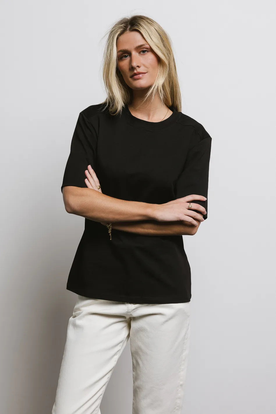 Kyleigh Black T-Shirt for Women - Soft Cotton Casual Tee for Everyday Wear, Workout, and Layering
