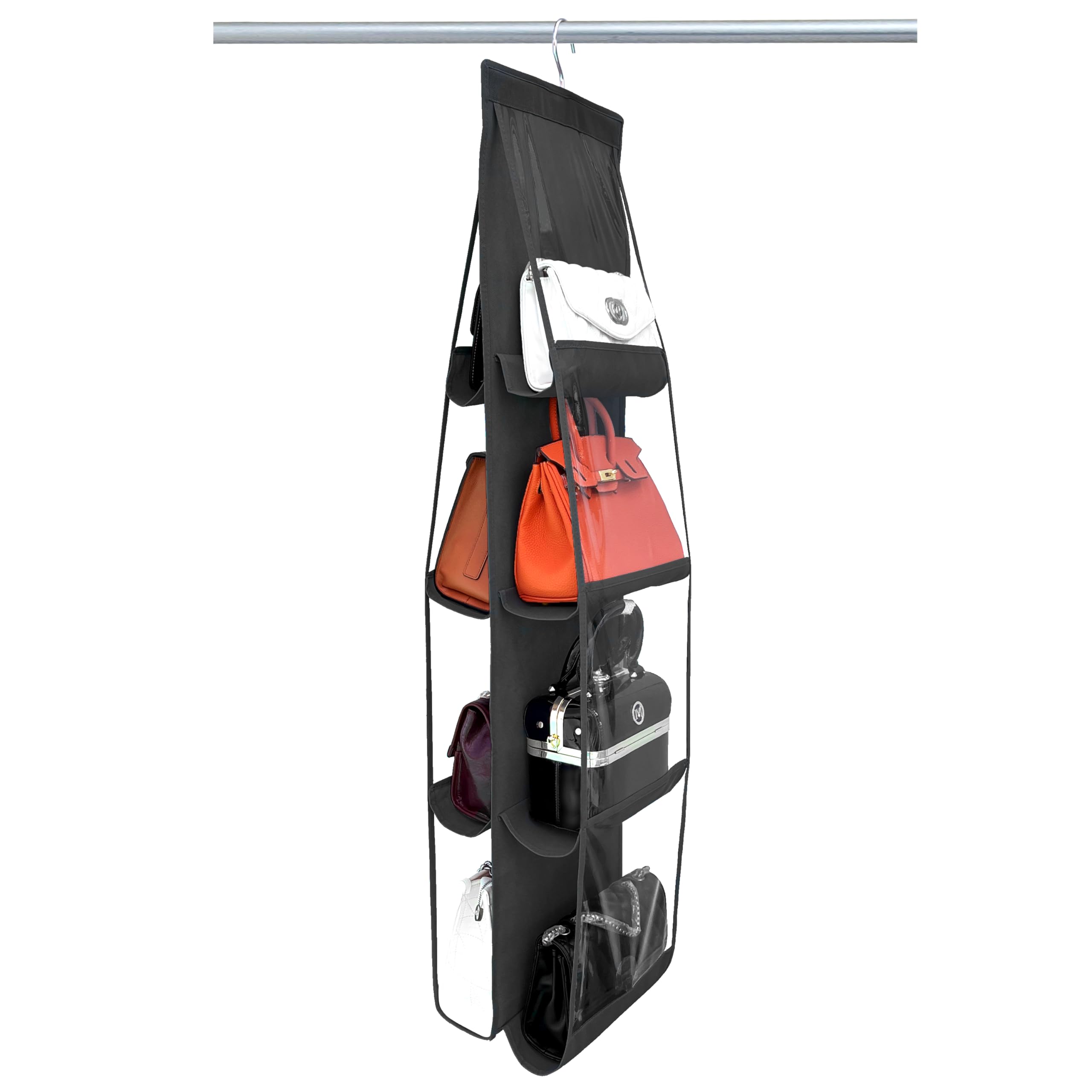 Premium Purse Organizer for Closet - Heavy Duty Hooks & Durable Material - Handbag Storage Holds Large Bags - Space Saving Closet Organizer (Black, 1-Pack) - Perfect for Walk-in Closets, Bedroom Storage & Handbag Collections