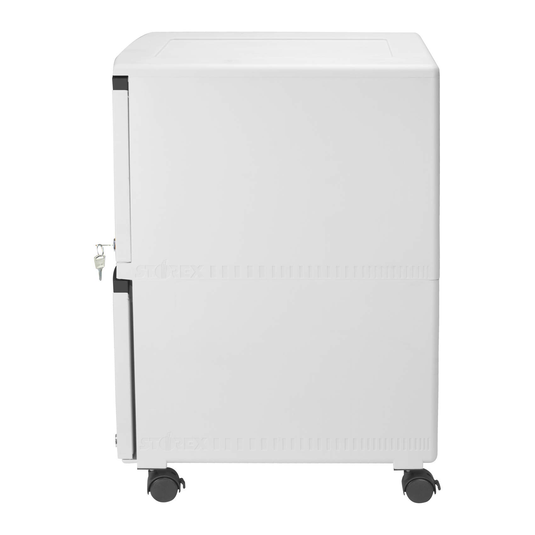 Storex Plastic 2-Drawer File Cabinet with Lock & Wheels - Gray Document Organizer for Home, Office, School (1-Pack) - Perfect for Storing Files, Folders & Office Supplies in Small Spaces