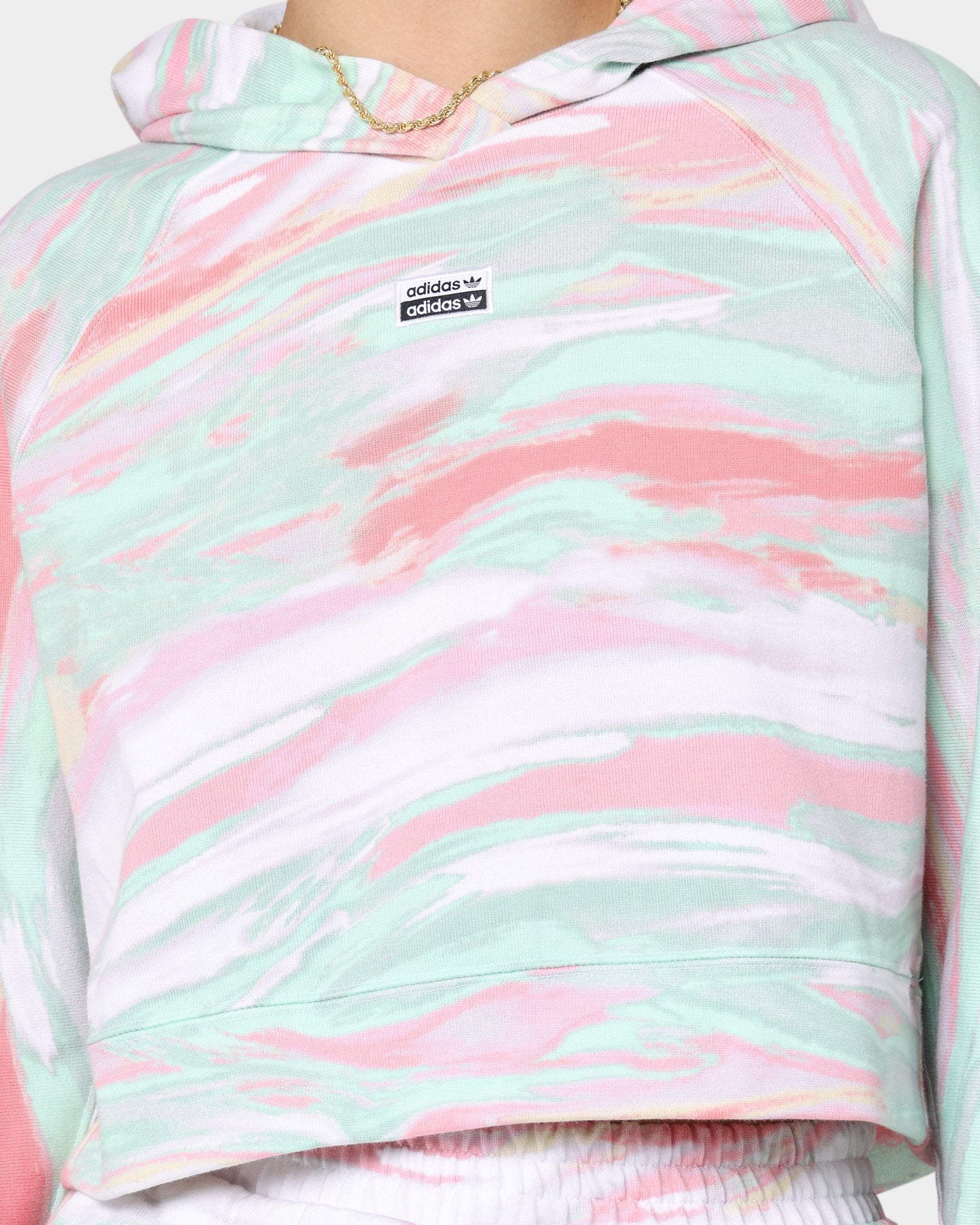 Adidas Women's Marbled Print Cropped Hoodie - Stylish Pullover Sweatshirt for Casual Wear, Gym & Street Fashion