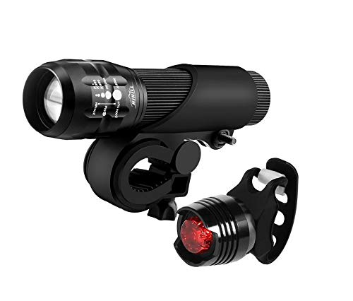 USB Rechargeable Bike Lights Set - Super Bright Waterproof Bicycle Headlight & LED Tail Light Combo for Night Cycling, Commuting & Safety - Black