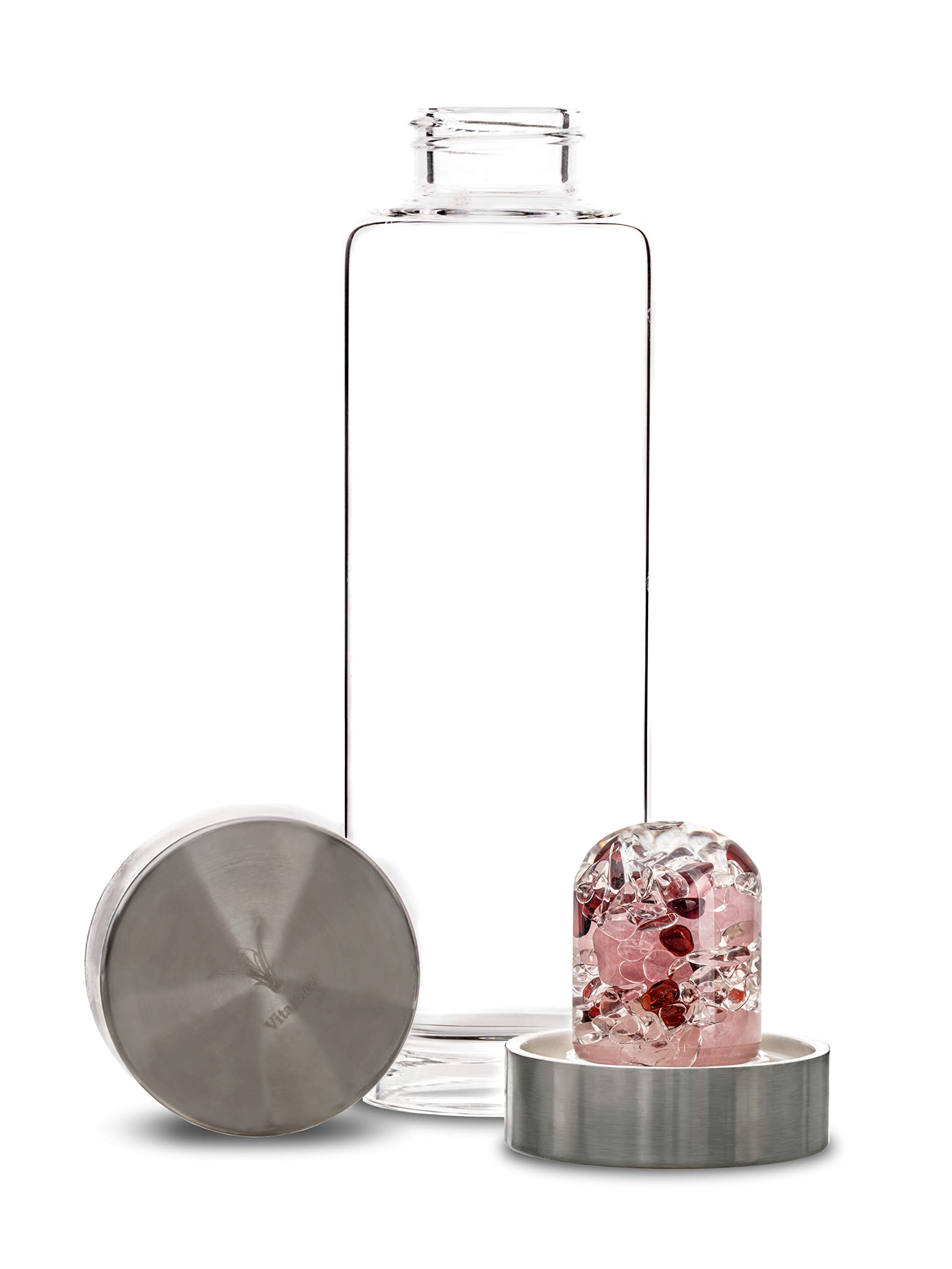 VitaJuwel ViA LOVE Crystal Water Bottle with Rose Quartz and Garnet - Natural Energy Infuser for Hydration, Wellness & Positive Vibes - Perfect for Yoga, Meditation, Office & Travel