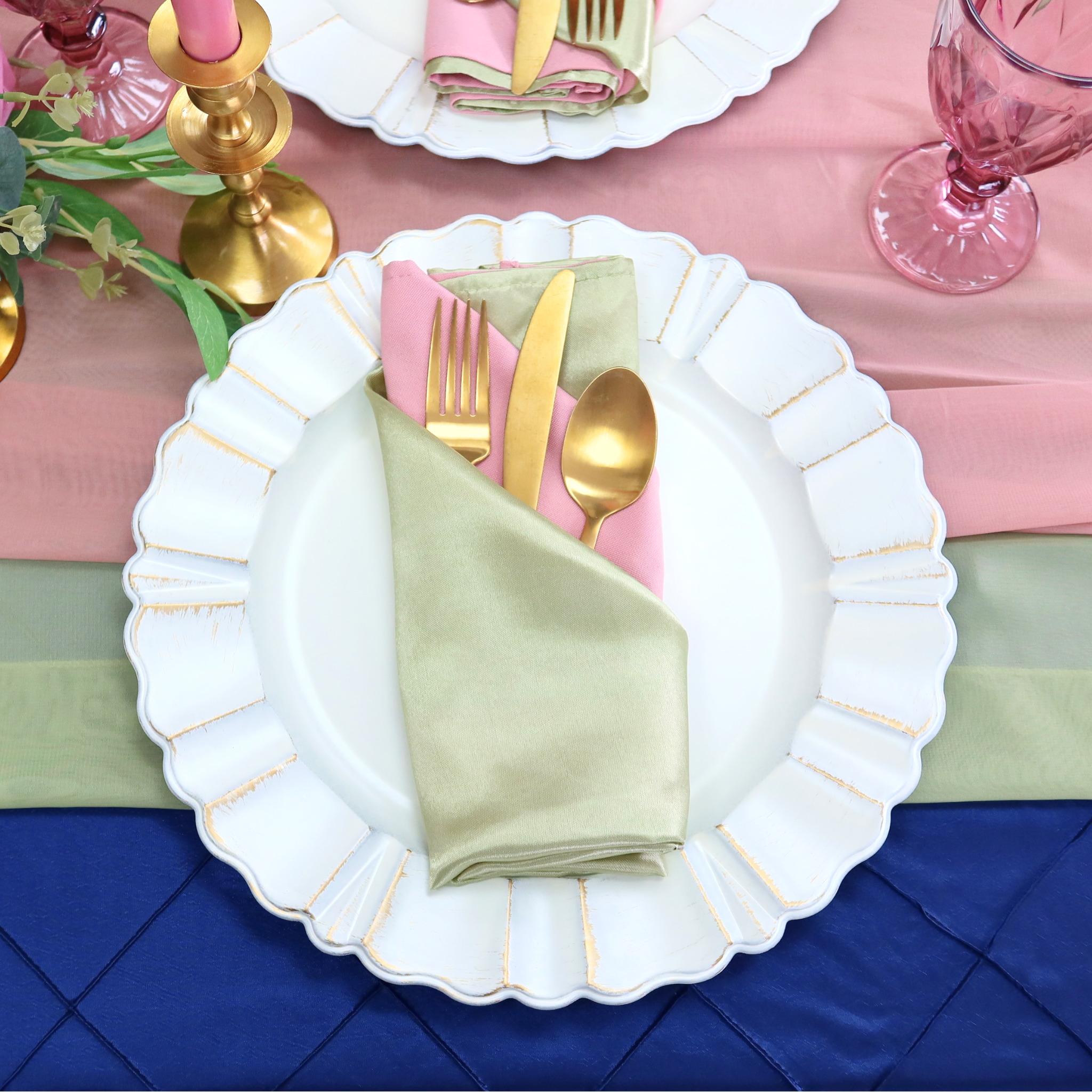 20x20 Inch Sage Green Satin Napkins - Elegant Dinner Party, Wedding, and Holiday Table Decor