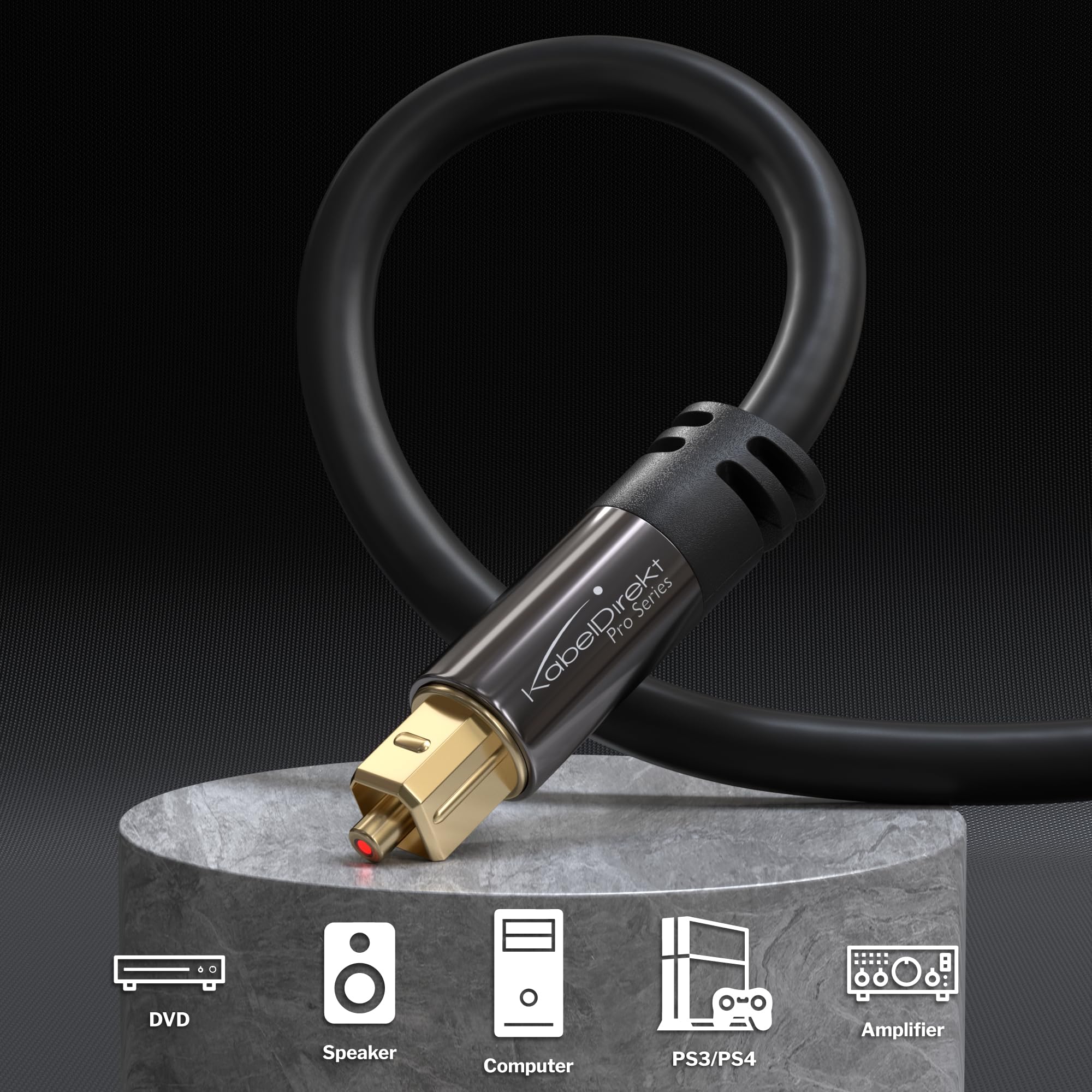 KabelDirekt Digital Optical Audio Cable 3ft - Premium Fiber Optic TOSLINK Cable for Soundbar, TV, Home Theater, PS5, Xbox Series X - High-Speed Audio Transmission for Crystal Clear Sound (Living Room, Gaming Setup, Home Entertainment System)