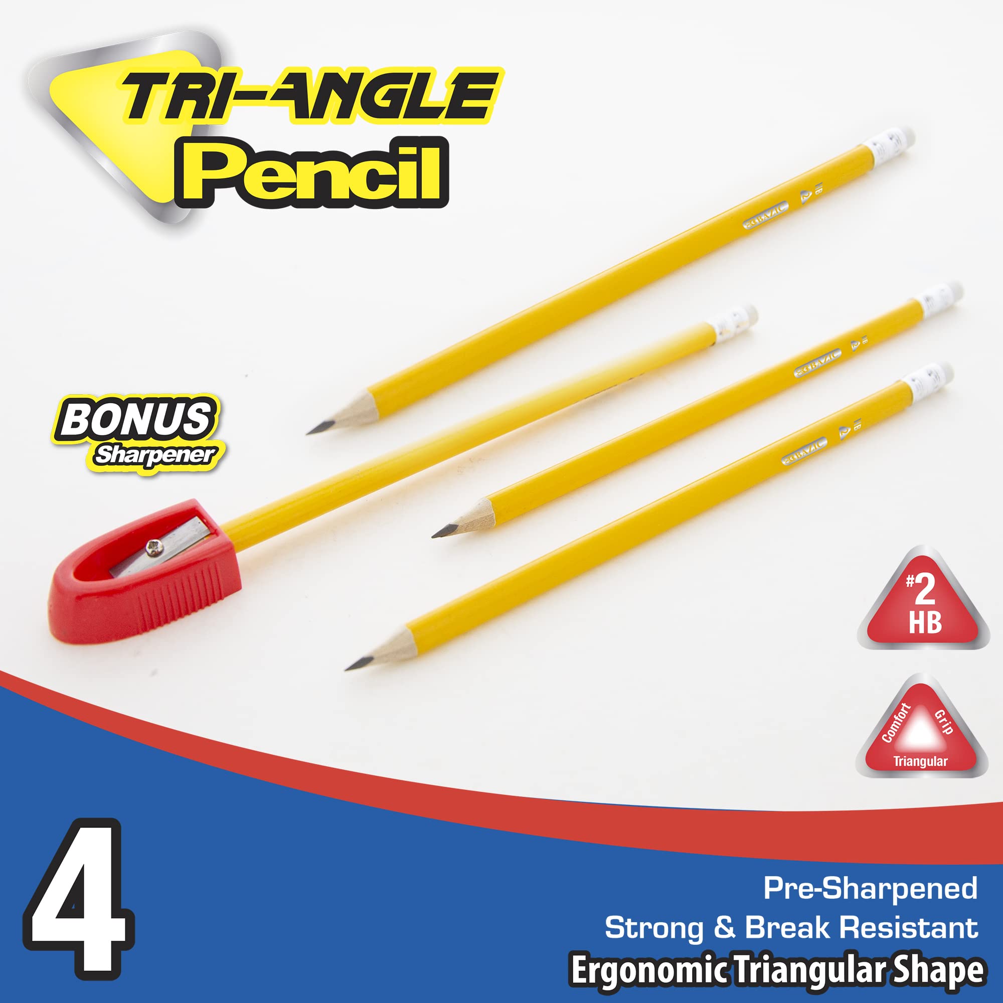 BAZIC #2 HB Wood Pencils Pre-Sharpened with Latex-Free Eraser, 24-Packs (96 Count) - Triangle Grip Yellow Pencils for School, Office & Art Projects - Bulk Classroom Supplies for Students & Teachers