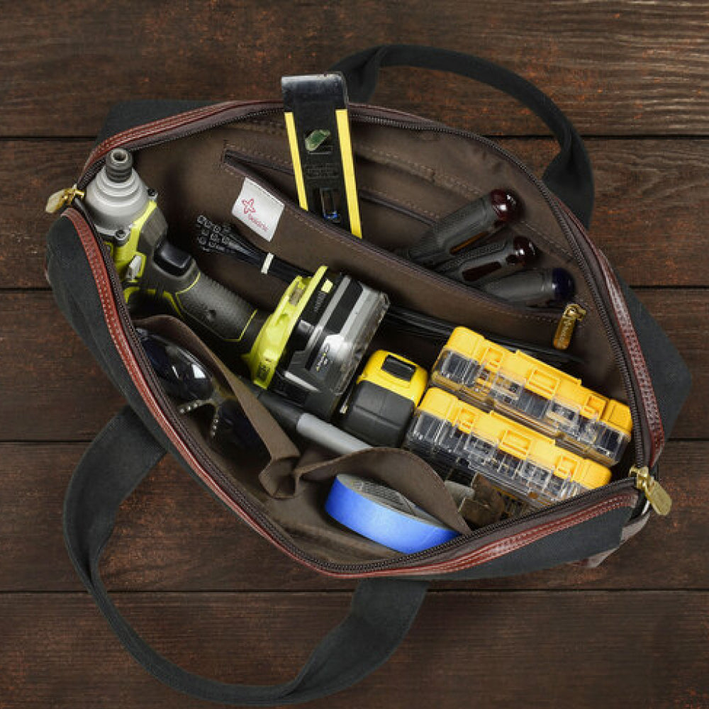 Boldric BOCP128 Heavy Duty Black Canvas Tool Bag - Durable Multi-Purpose Storage for Tools, DIY Supplies & Outdoor Gear - Perfect for Contractors, Handymen & Home Improvement Projects