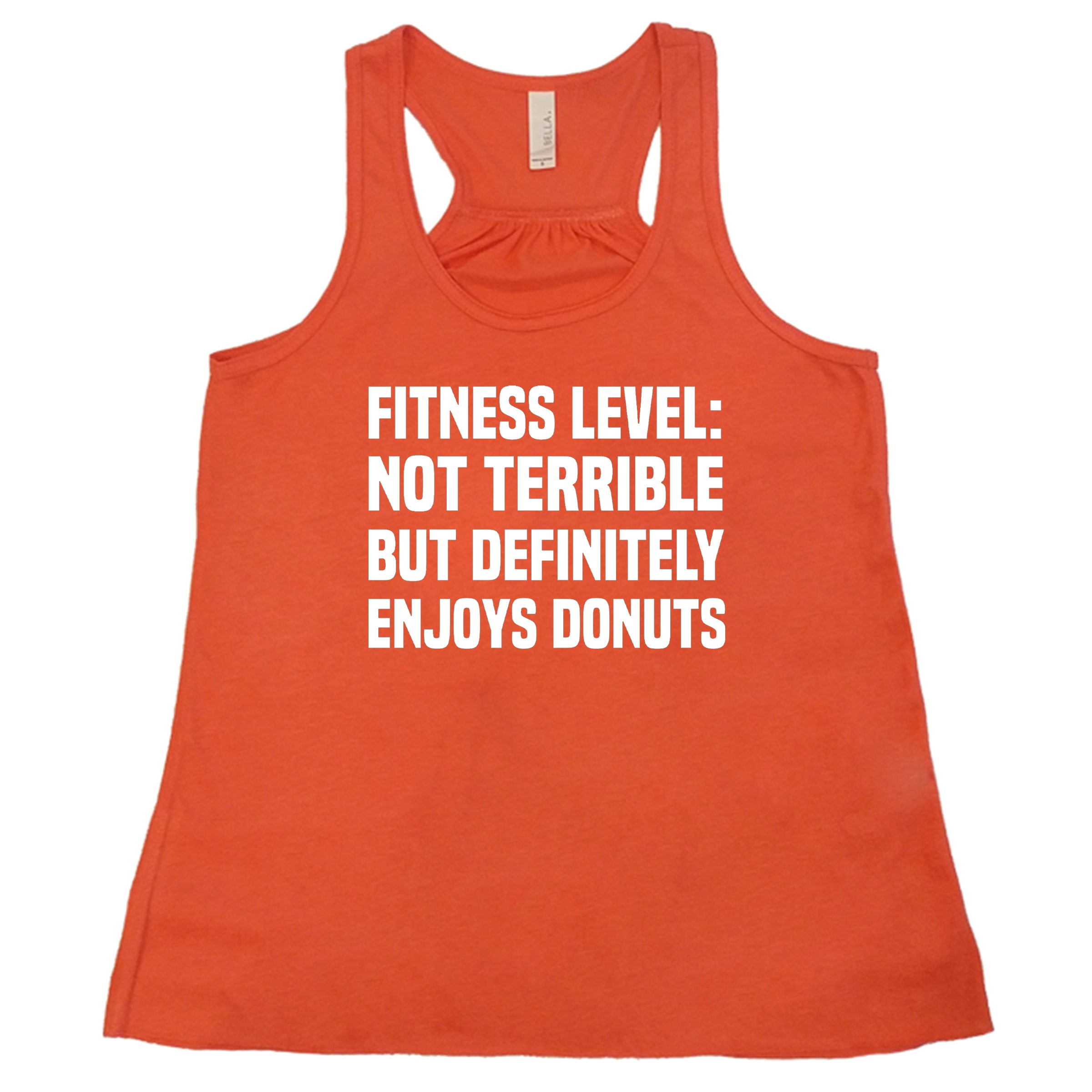 Funny Gym Workout T-Shirt - Fitness Level Not Terrible But Definitely Enjoys Donuts - Perfect for Gym, Running & Casual Wear