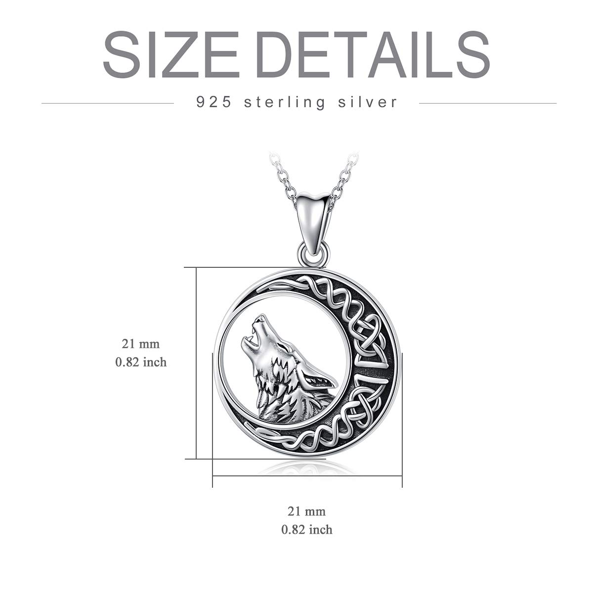 PEIMKO 925 Sterling Silver Celtic Moon Wolf Pendant Necklace for Women & Men - Wolf Locket Necklace Birthday Gift for Girls, Wolf Jewelry for Nature Lovers & Spiritual Seekers - Perfect for Everyday Wear, Special Occasions & Gift Giving