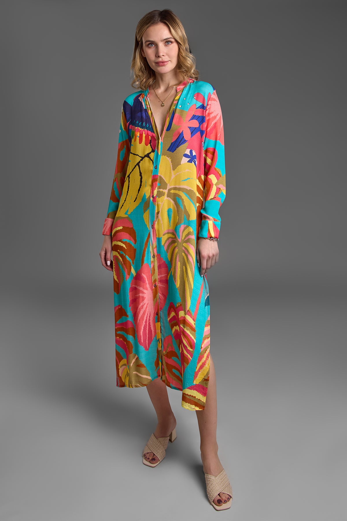 Stylish Tropical Print Button Down Long Kimono Cover Up - Perfect for Beach, Pool, and Summer Outfits