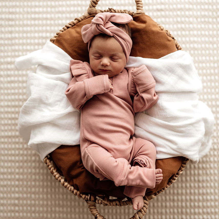Snuggle Hunny Organic Ribbed Baby Growsuit - Soft & Comfortable Infant Romper for Newborns - Perfect for Playtime, Sleep & Everyday Wear - Rose Pink