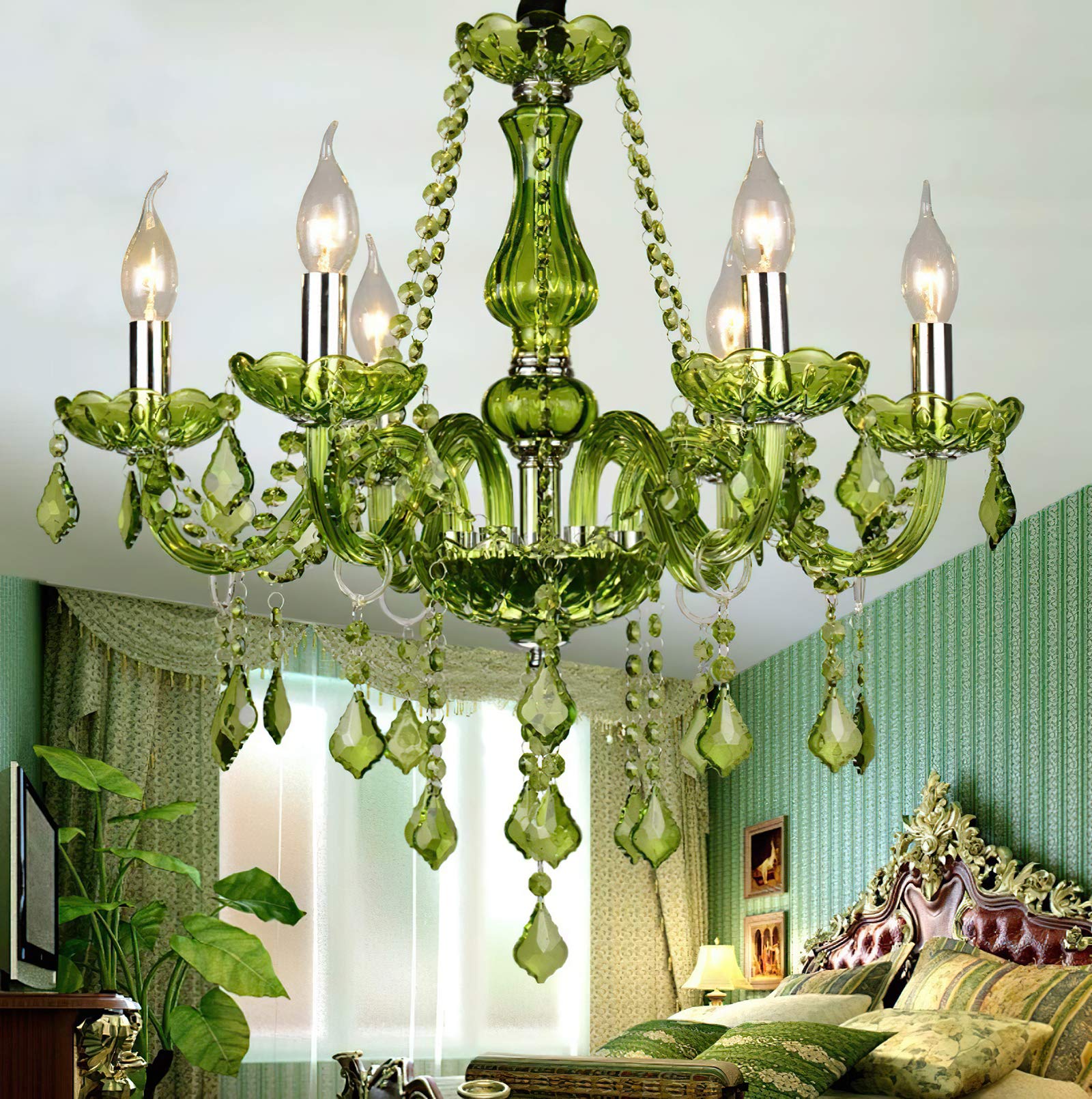 Modern Crystal Chandelier Lighting - 6-Light K9 Glass Pendant Ceiling Fixture with E12 Base (20.5