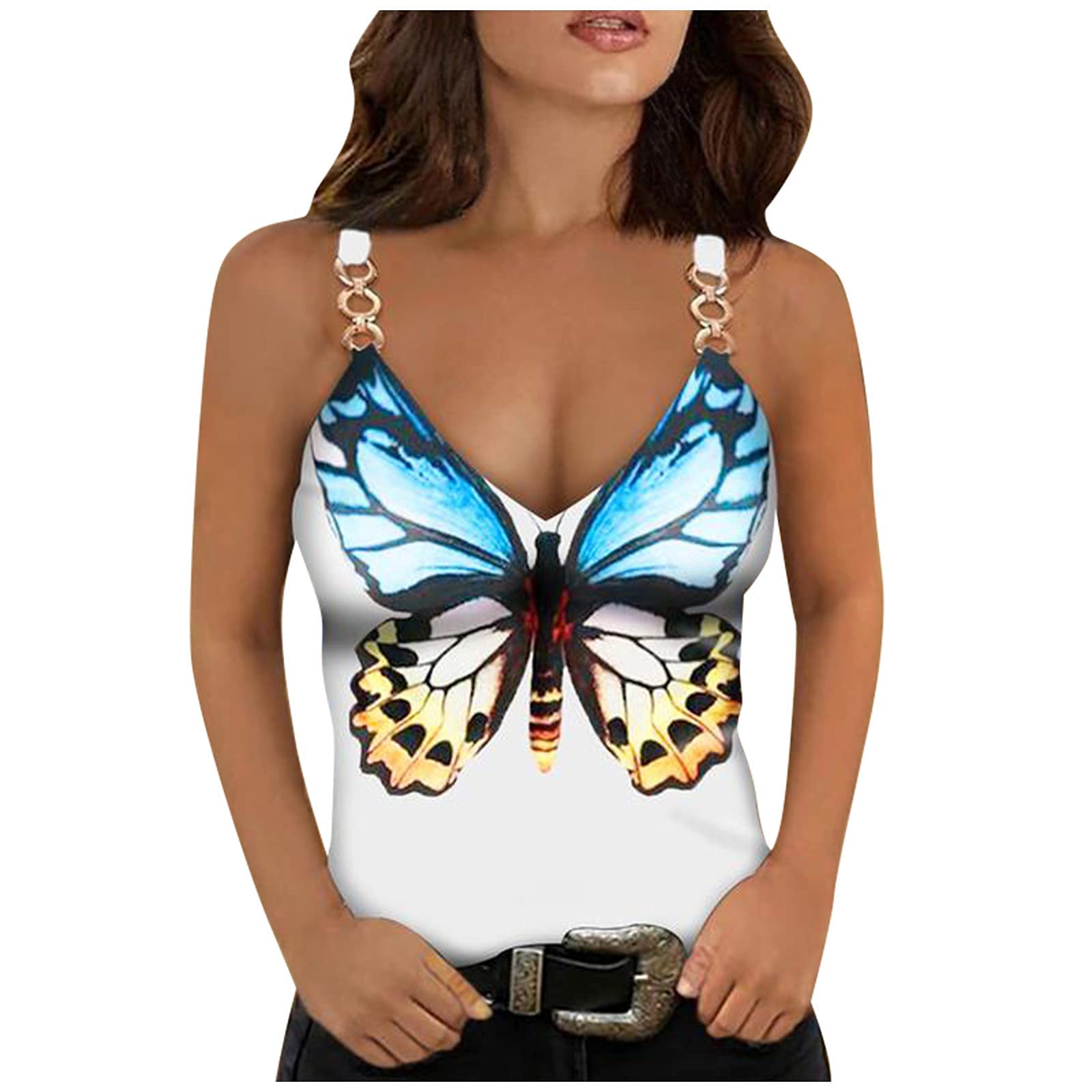 Women's Summer Lace Splicing Tank Top with Butterfly Graphic - Sleeveless Blouse & Cami Shirt for Casual Outings, Beach Wear, and Summer Fashion