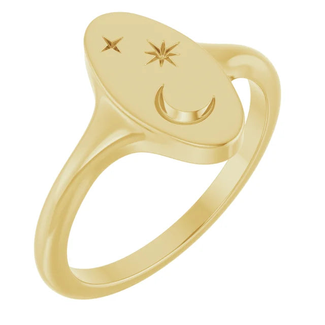 Moon & Star Signet Ring - Elegant Celestial Jewelry for Women & Men - Perfect for Gifts, Weddings & Everyday Wear