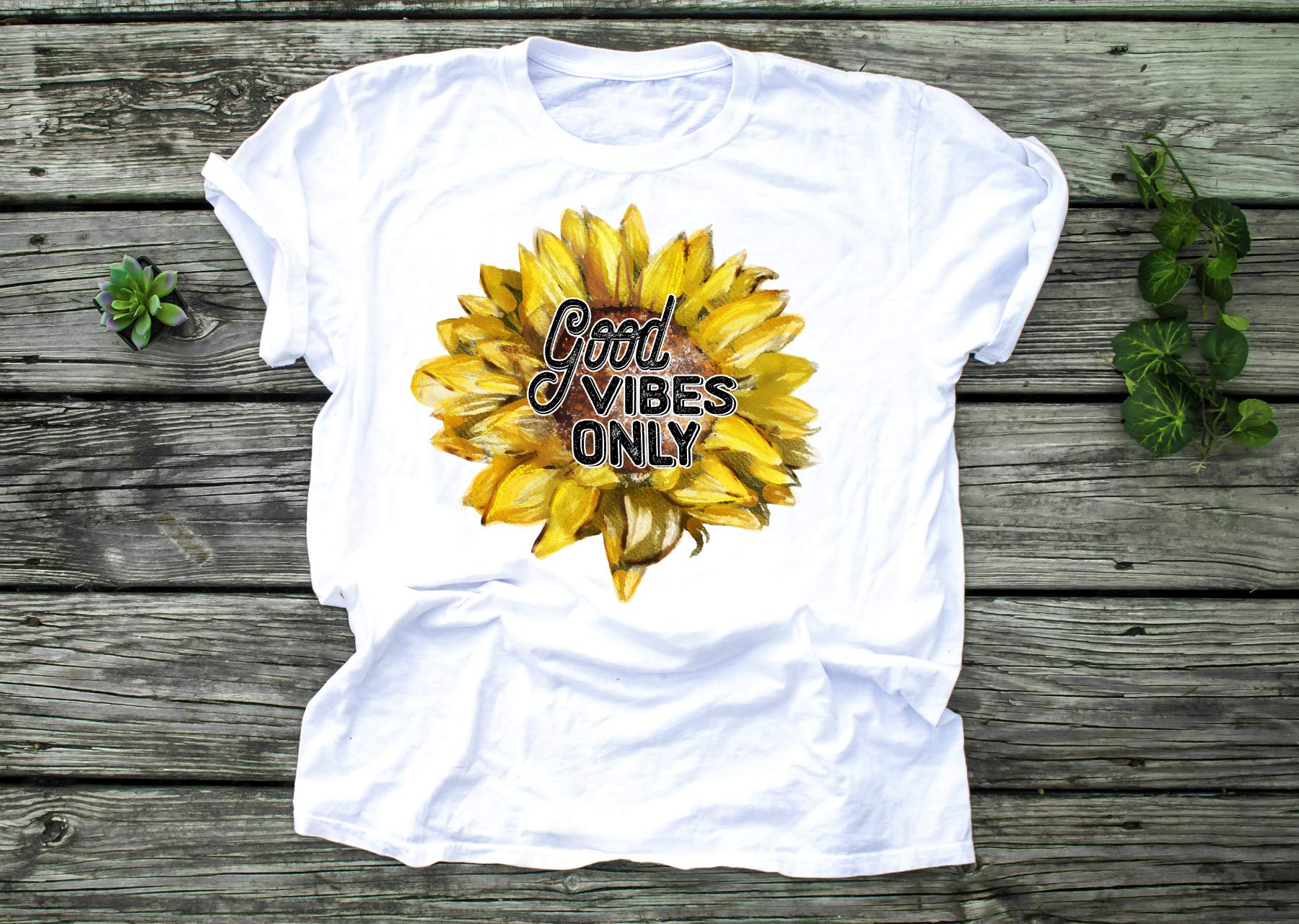 Good Vibes Only Sunflower Sublimation Transfer - Ready to Press for DIY T-Shirts (Adult & Child Sizes) | Heat Press Design for Custom Apparel, Gifts & Craft Projects
