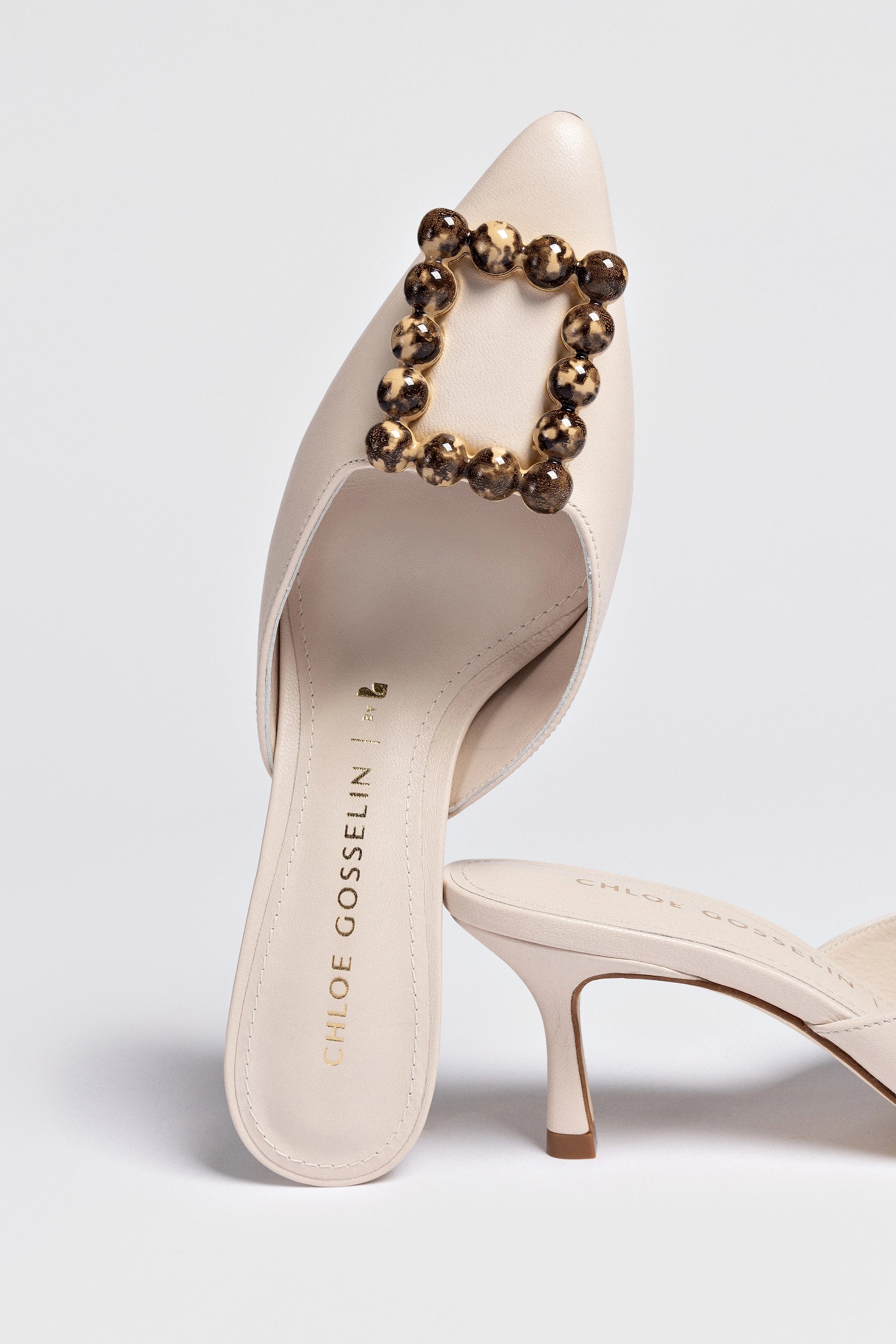 Chloe Gosselin by Larroudé Ava Mule - Puff Cream Leather Women's Slide Sandals for Summer & Beach Wear | Comfortable House Slippers & Casual Outfits