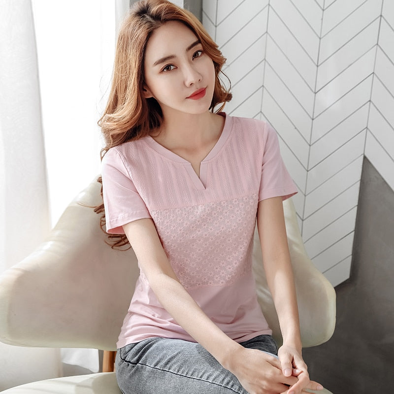 Women's Cotton Embroidered T-Shirt - Casual Short Sleeve Top for Summer Outfits, Streetwear & Everyday Wear