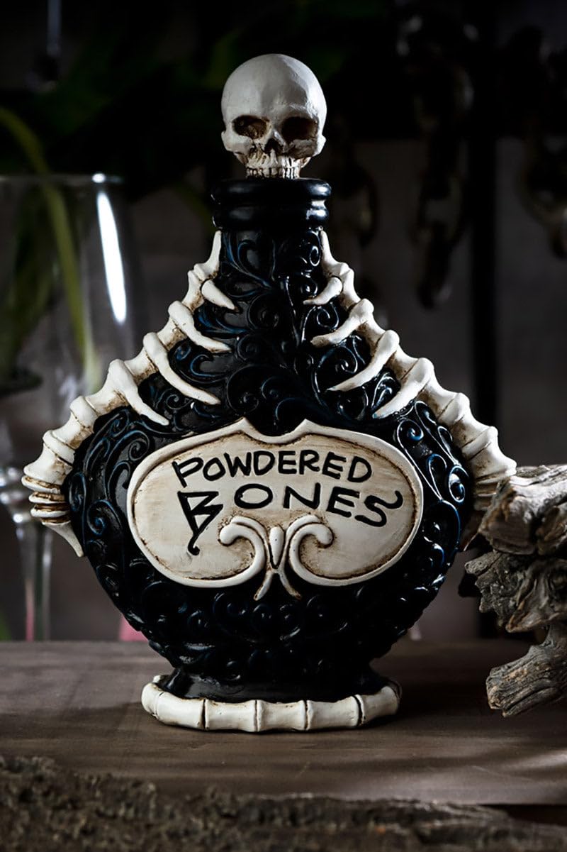Mysticism Magic Skull Resin Bottle with Powdered Bones Design - Poison Themed Gothic Decor for Witchcraft, Altar & Halloween Display