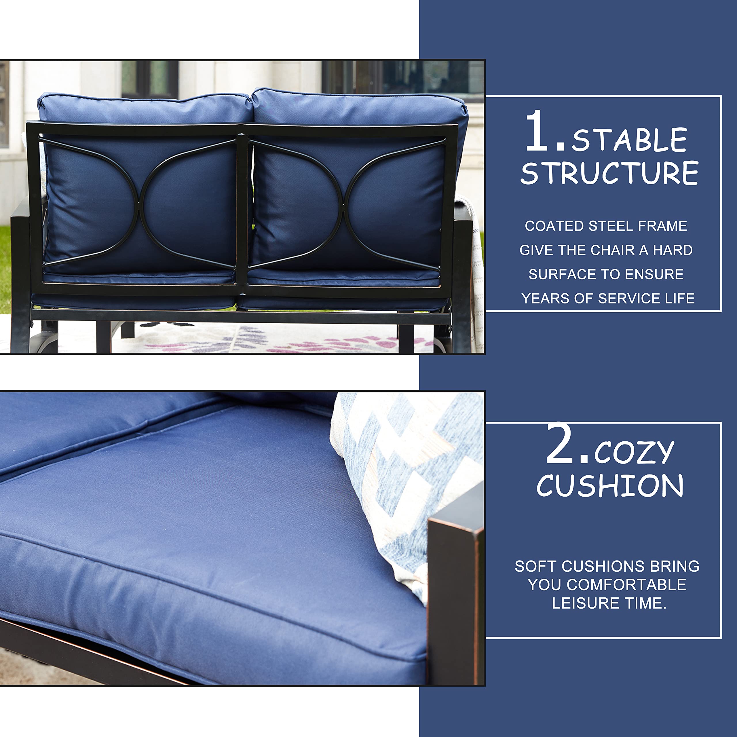 LOKATSE HOME 2-Piece Outdoor Loveseat Set with Cushions & Coffee Table - Durable Metal Patio Furniture for Garden, Porch, Backyard Conversation Area