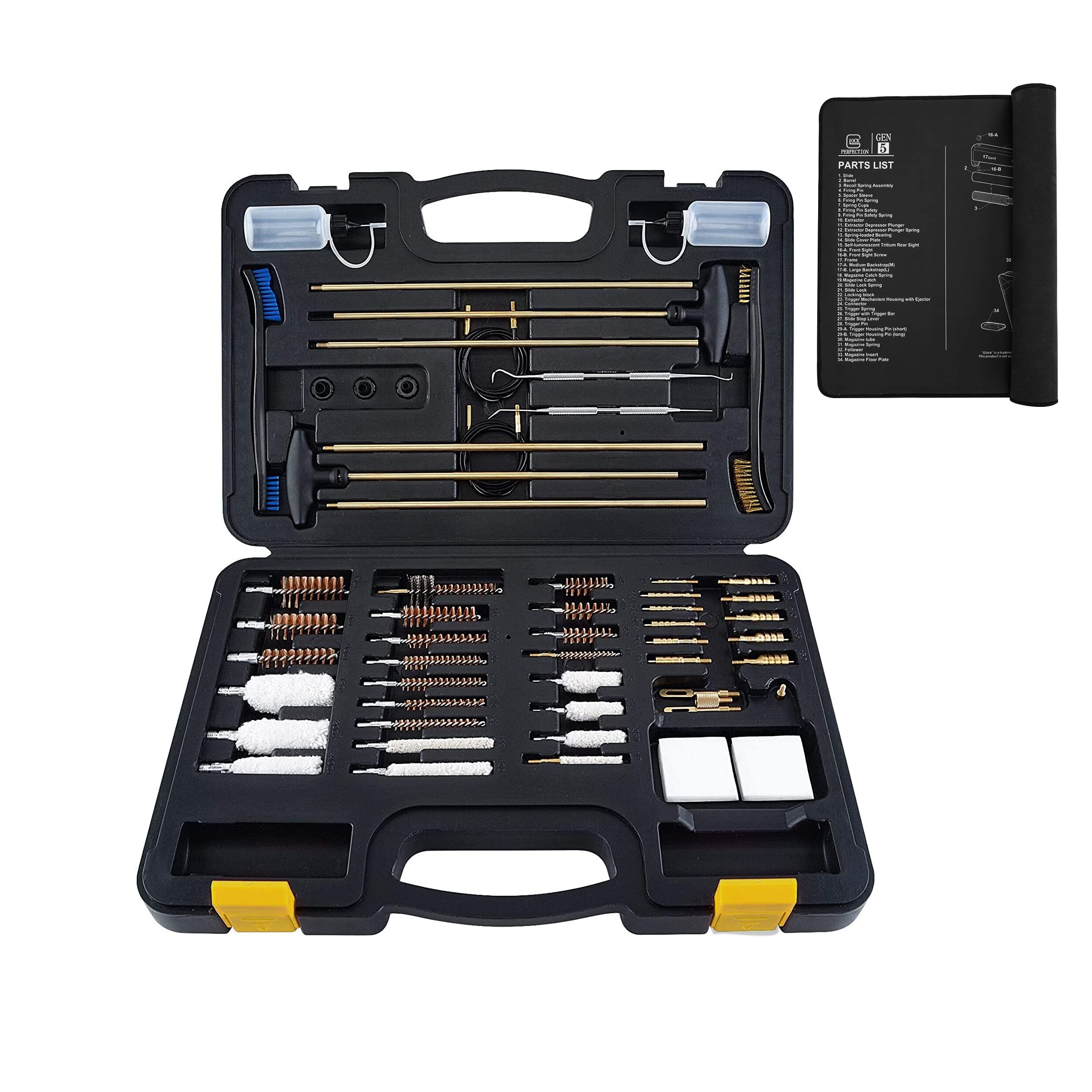 Raiseek Universal Gun Cleaning Kit for Rifle, Pistol & Shotgun - All-in-One Gun Cleaning Supplies with Jags, Brushes & Cleaning Mat - Lightweight Organized Carrying Case Included - Perfect for Hunting, Shooting Range & Firearm Maintenance