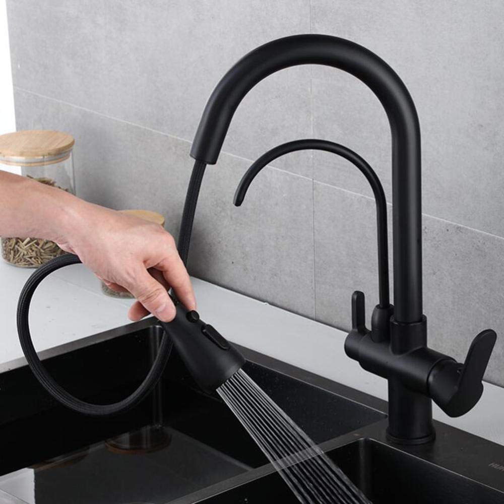 3-in-1 Pull-Out Kitchen Faucet with Water Filter - Hot & Cold Direct Drinking Water Mixer Tap - Black | Perfect for Modern Kitchens, Food Prep & Clean Drinking Water