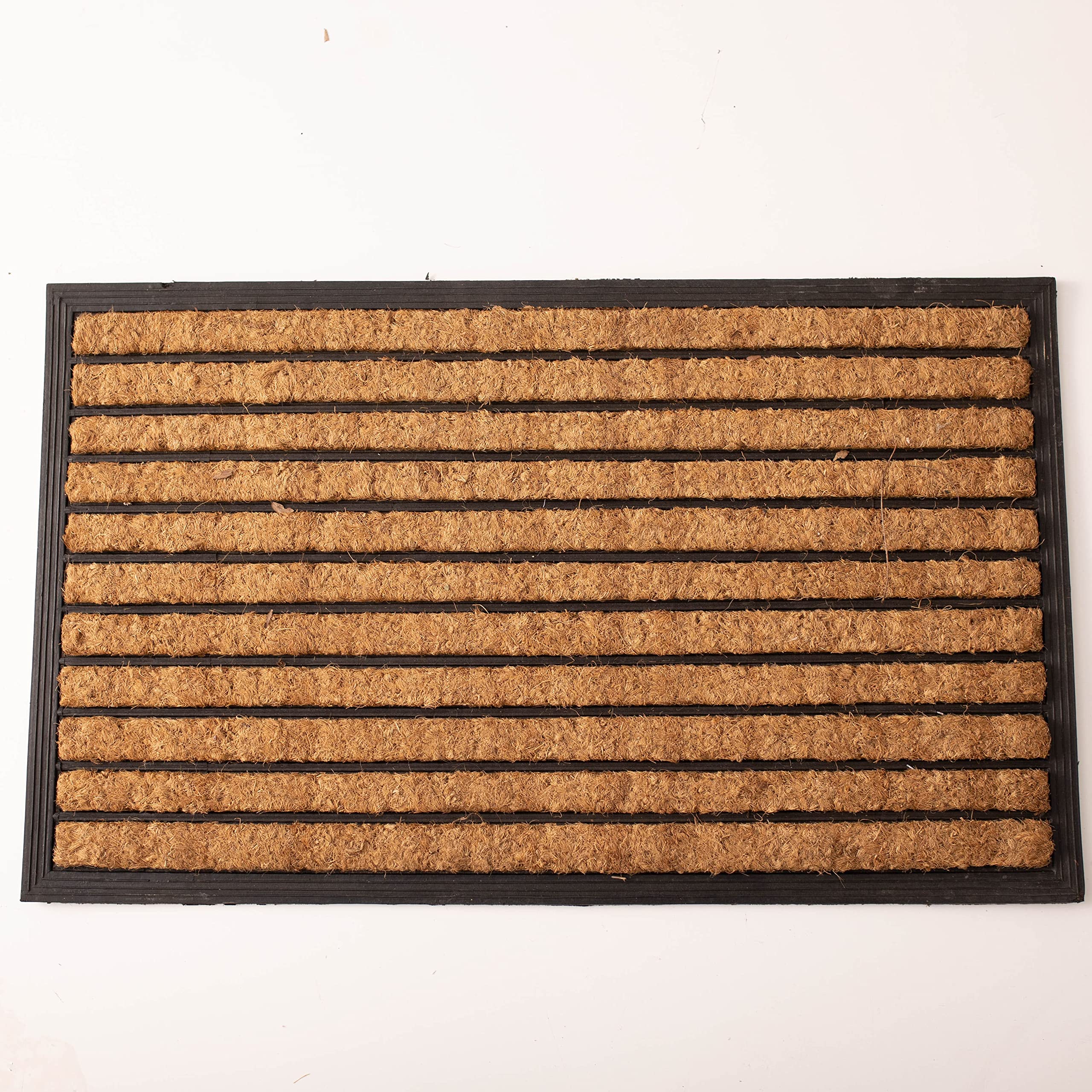 Non-Slip Coir Door Mat with Heavy Duty Rubber Backing - 18x30 Inch Natural Fiber Entryway Rug for Indoor/Outdoor Use (Stripe Design) - Perfect for Home, Office, and Patio Decor