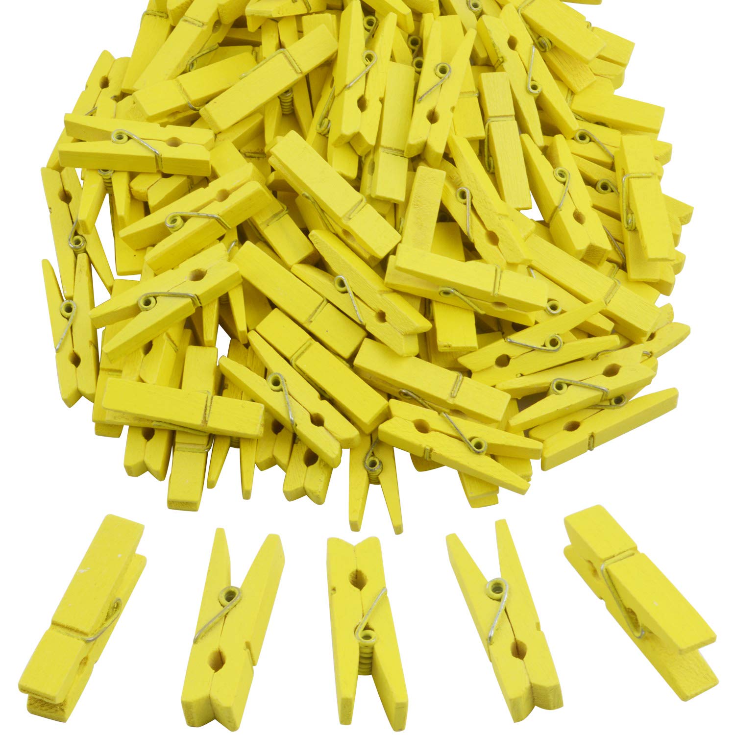 BronaGrand 100pcs Mini Yellow Wooden Clips - Multipurpose Utility Clips for Photos, Crafts, Office & Home Organization | Perfect for Scrapbooking, Bulletin Boards & Drying Laundry