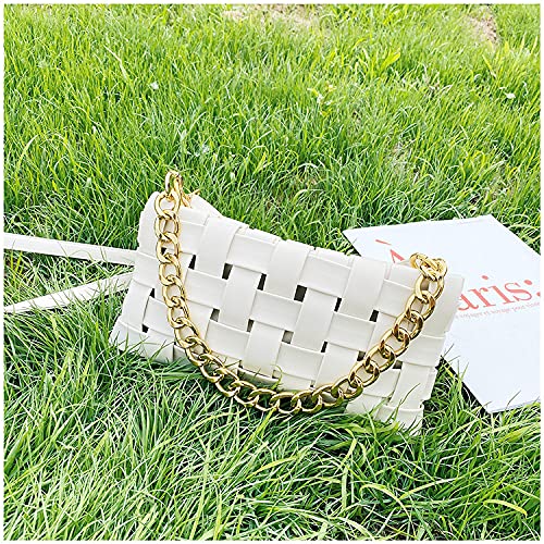Women's Braided Shoulder Bag - Woven Crossbody Purse with Chain & 2 Removable Straps | Stylish Satchel Clutch for Casual Outings, Travel & Everyday Use