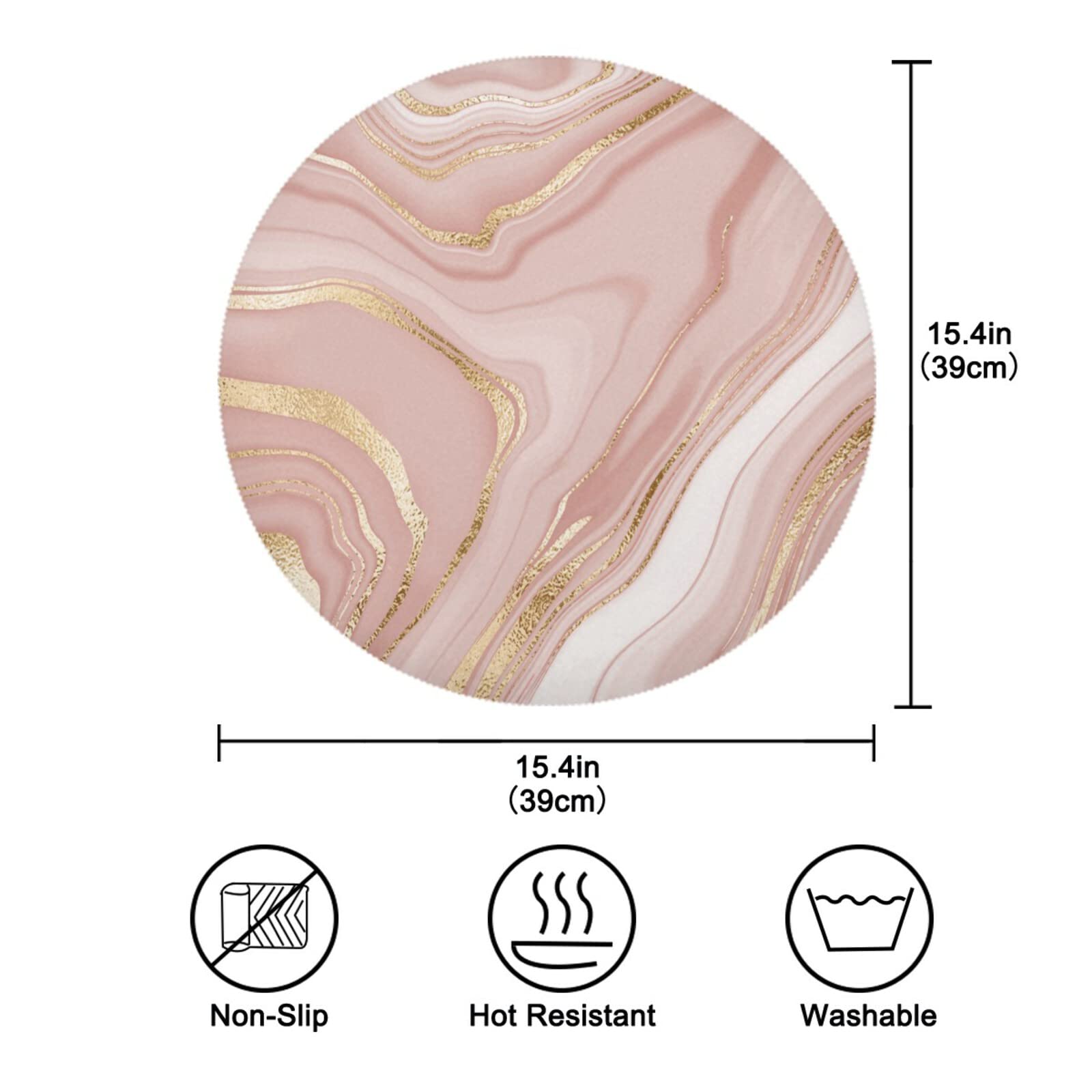 Qilmy Rose Gold Marble Round Placemats - Set of 4 Non-Slip Washable Polyester Table Mats, Heat Resistant for Kitchen & Dining Table Decor | Perfect for Dinner Parties, Holiday Gatherings & Everyday Use