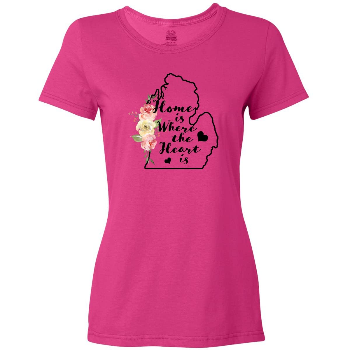 Inktastic Michigan Home is Where The Heart is Watercolor Print Women's T-Shirt - Soft Cotton Tee for Casual Wear, Travel & State Pride